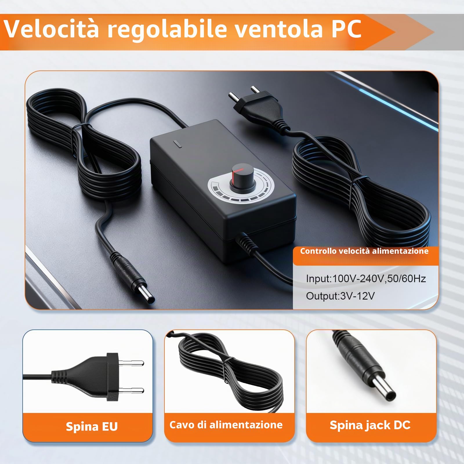 3 ventole per PC da 120 mm, 12 V, velocità del vento regolabile, ventola per PC, ventola AC 220 V-240 V, 2700 giri/min, ventole per PC portatile per router, laptop, TV Box, ventole doppie