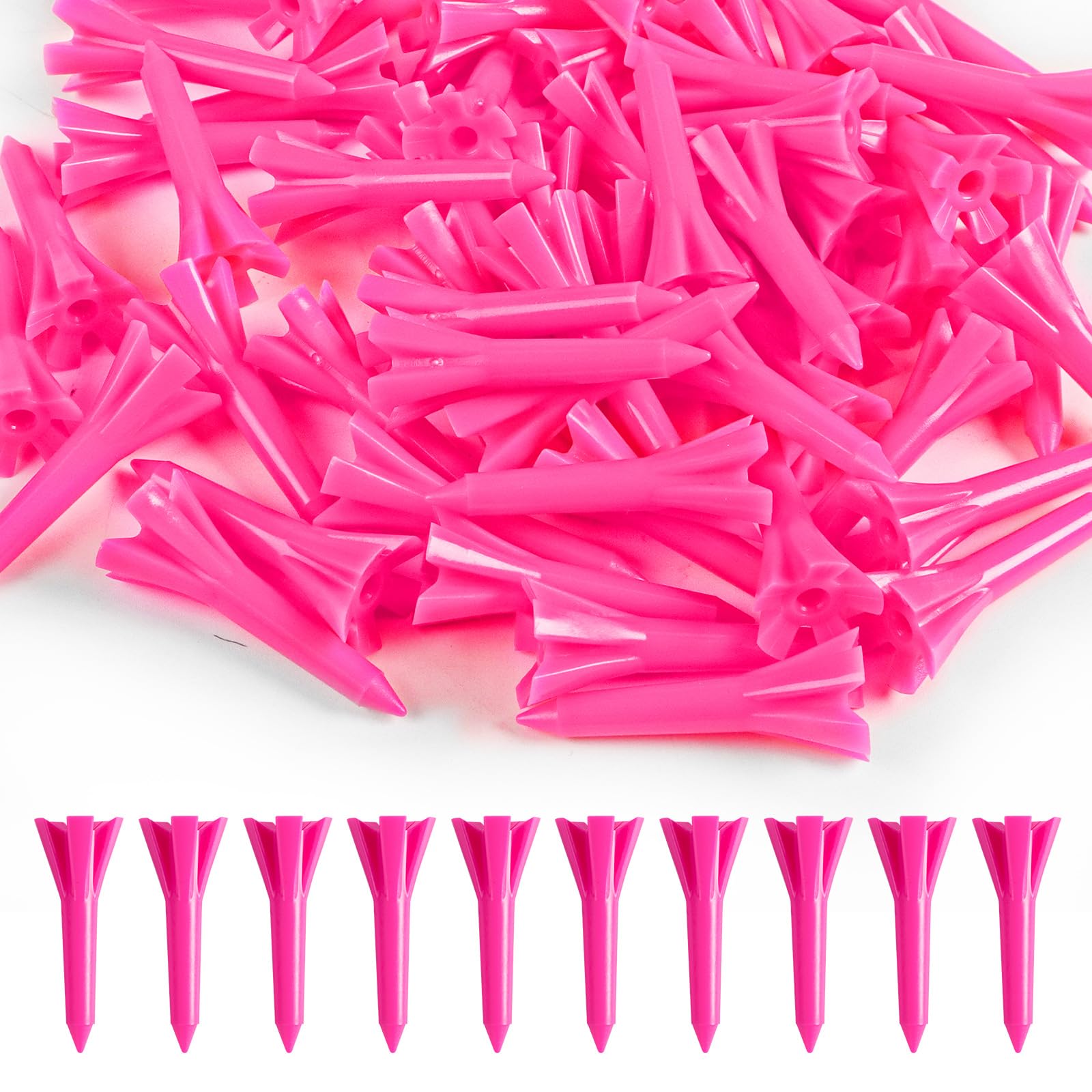 FINGER TEN Golf Tees Plastic Short Size 1 1/2 Inch Unbreakable Pack of 100，Reduce Friction and Resistance Durable Golf Tees for Men Women Golfers (Pink)