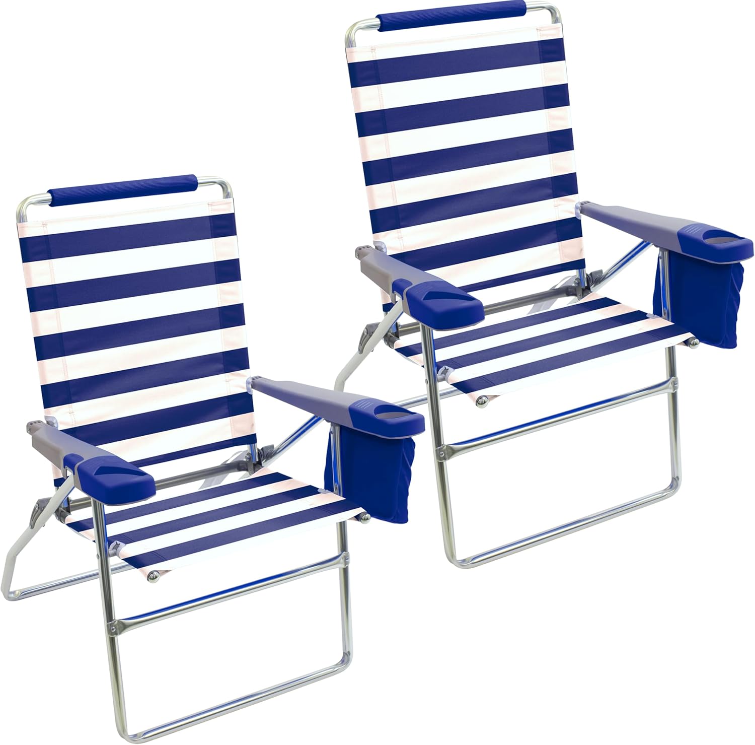 Rio Beach 2-Pack 17" Extended Height 4-Position Folding Beach Chair, Bright Blue 2-Pack Blue/White