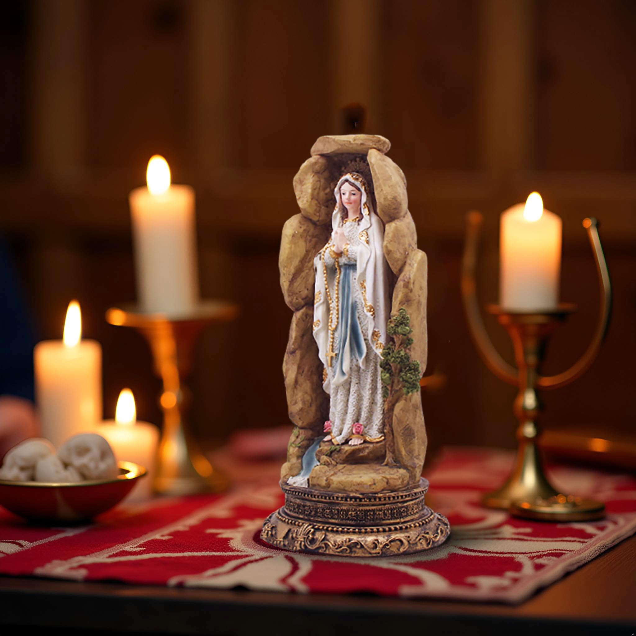 MeritMode Virgin Mary Collectible Figurines, Our Lady of Lourdes in Grotto Design - Image 3