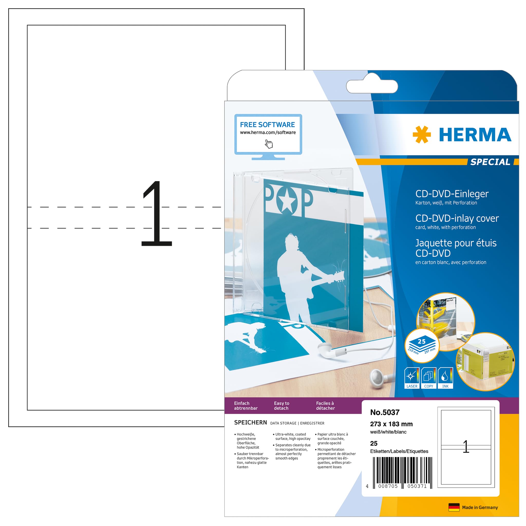 HERMA 5037 CD/DVD Einleger für Jewel Cases