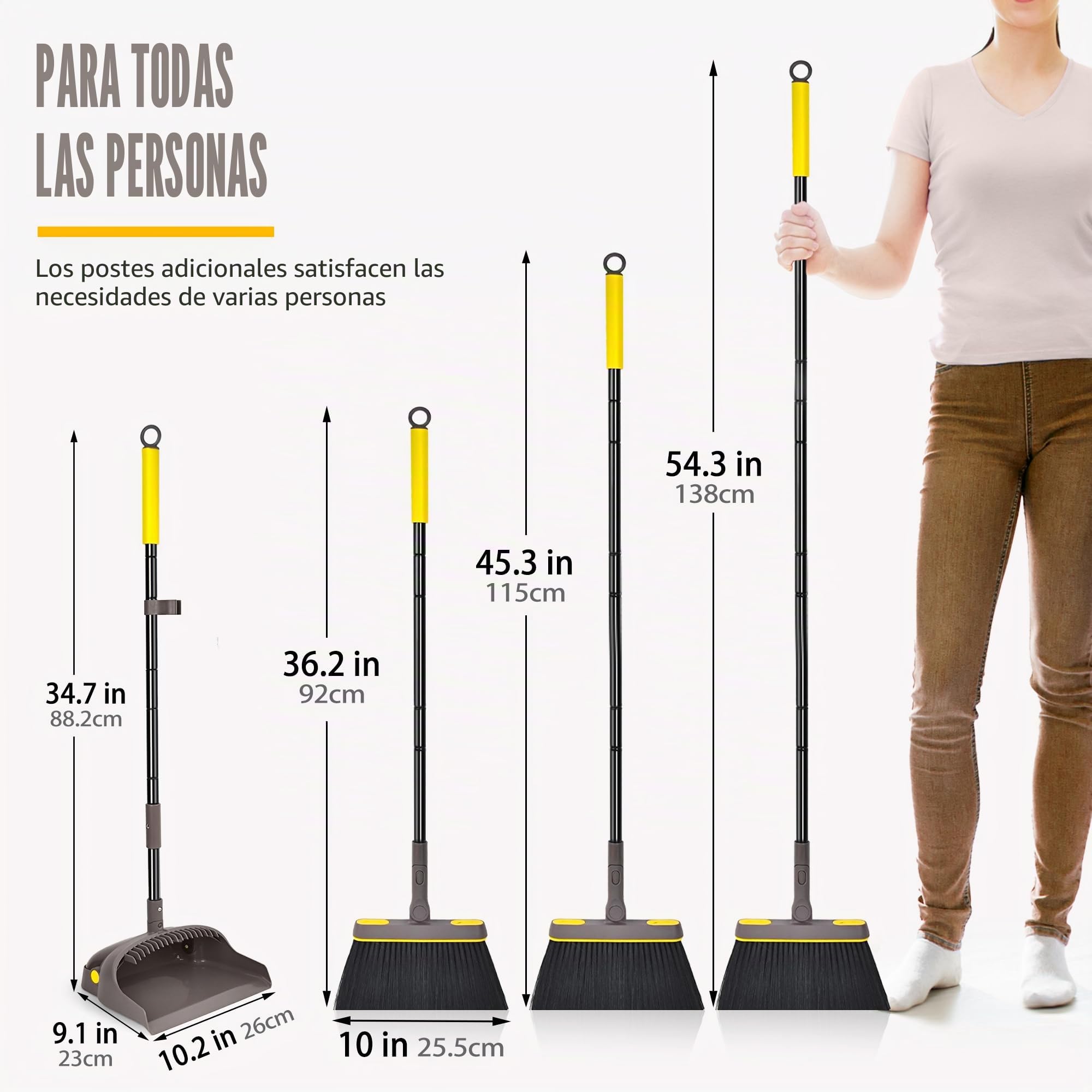 JEHONN Escoba y Recogedor Plegable 138CM, Giratoria 180 Grados, Eliminador de Polvo, Cocina Oficina (Marrón)
