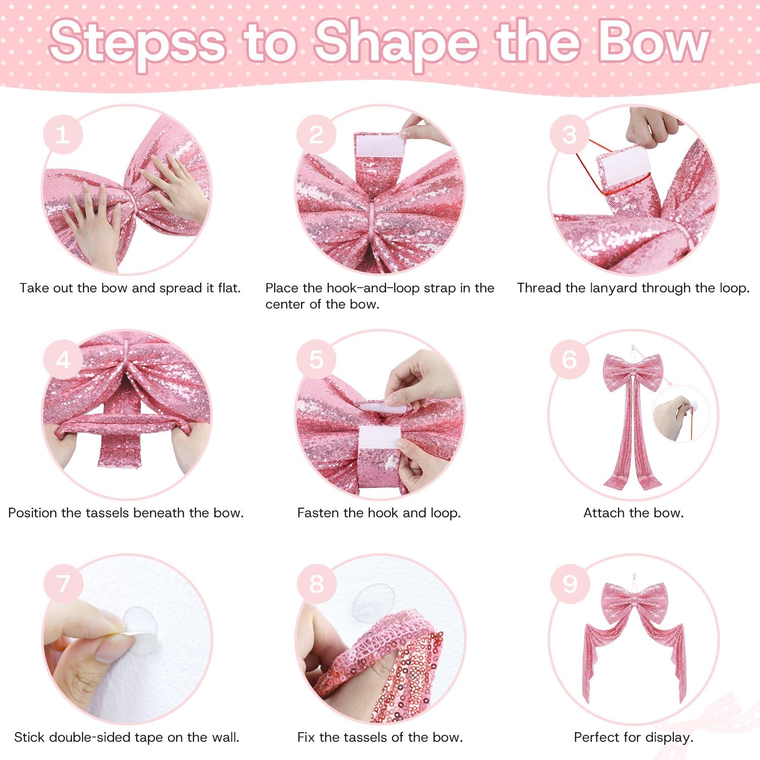 Giant Pink Bow Decor Big Bow with Long Ribbon 75 x 23 Inch Large Pink Bow for Decoration Birthday Party Room Wall Wedding Bride Decor Large Ribbon Tie Detachable Bow for Wedding Party Events
