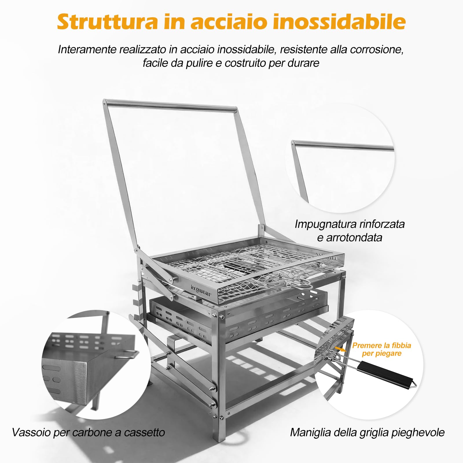 Ergocar Barbecue a Carbonella - Multifunzionale Da Esterno Portatile Ruotabile Con Vassoio a 4 Livelli Regolabile In Altezza Ideale Per Affumicare All'Aperto, Picnic, Campeggio e Barbecue