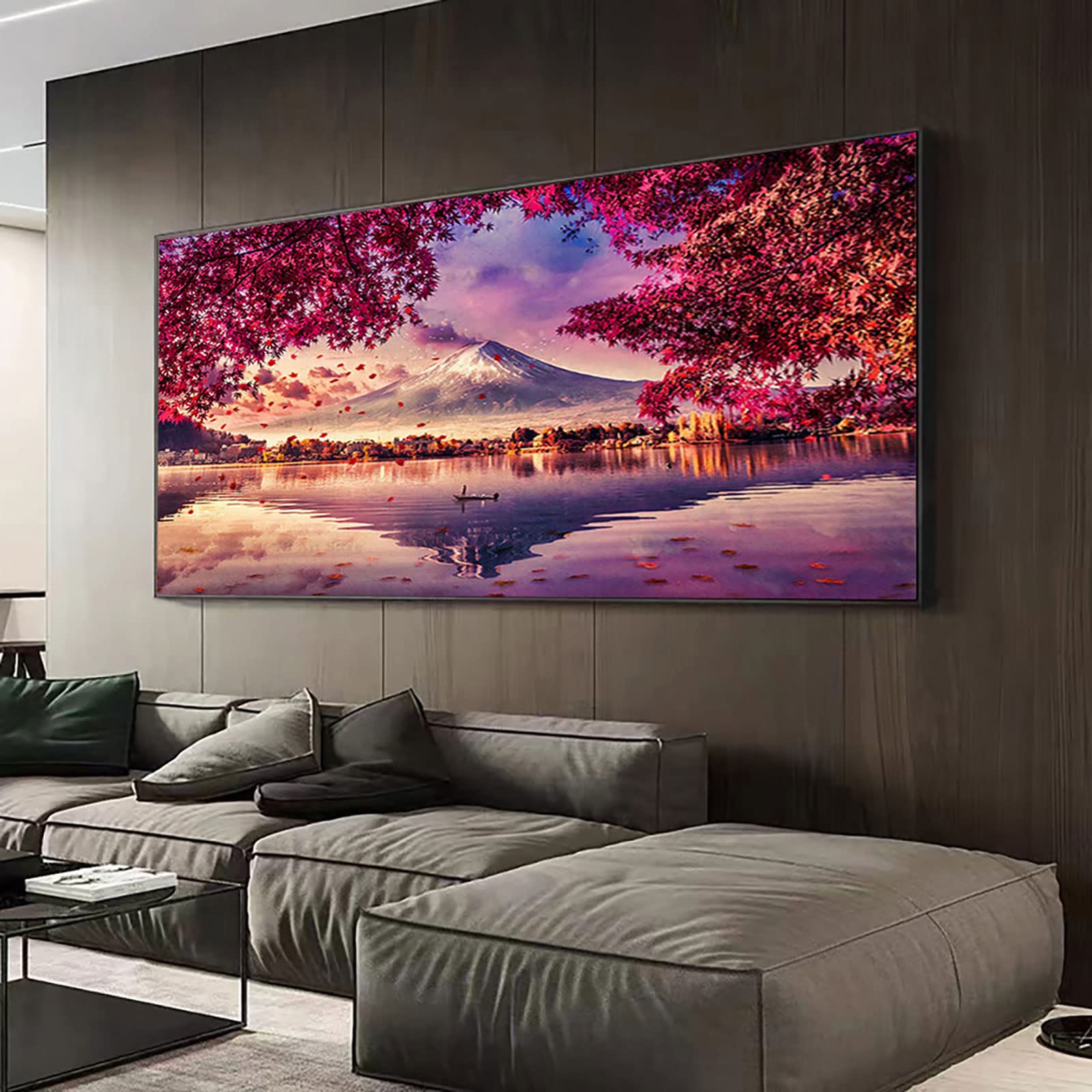 Instarry DIY Diamond Painting Kit 5D Quadri Grandi Dimensioni Fiori di Ciliegio e Monte Fuji Disegni con Diamantini Artigianato per Decorazioni Murali 100x40 cm