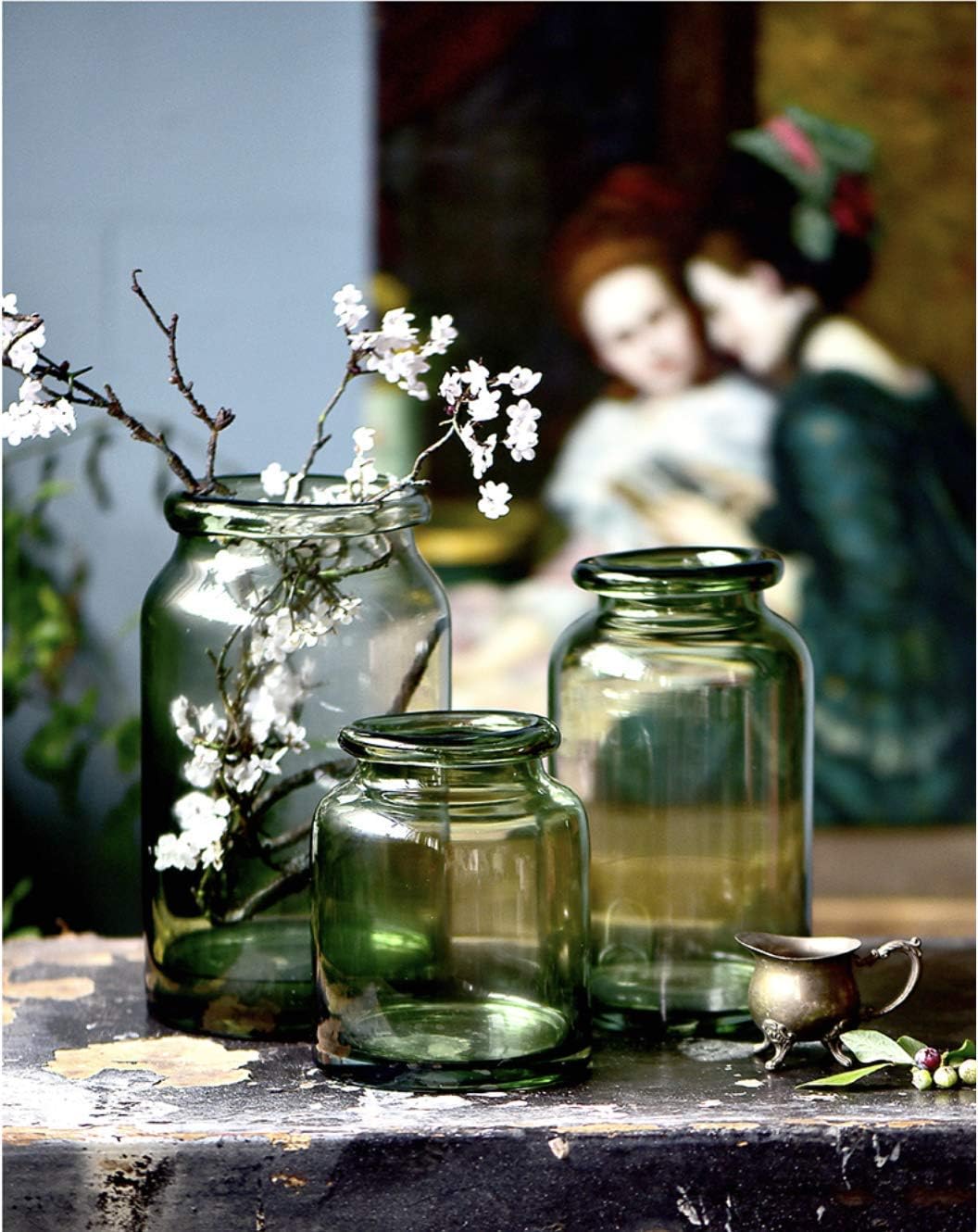 European Hand-Blown and Handmade Light Green Glass Flower and Filler Vase and Containers for Home and Wedding Indoor and Outdoor Decoration Size Large