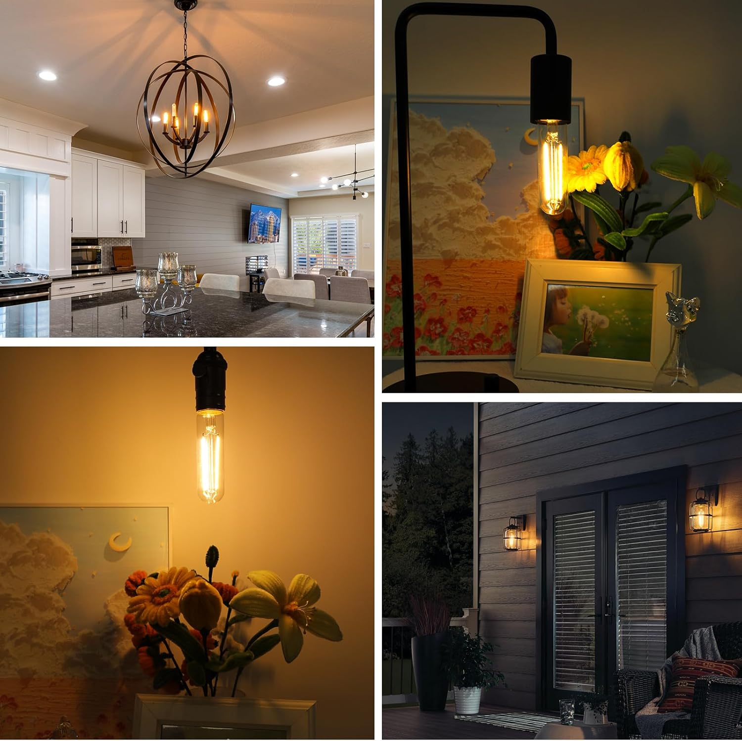 Energetic Dimmable E26 Edison Bulb, AC120V Soft White 2700K Light Bulb, 5W Equal 60W 600LM Tubular T10 LED Light Bulbs for Rustic Pendant, Chandeliers, Wall Sconces,Pack of 6