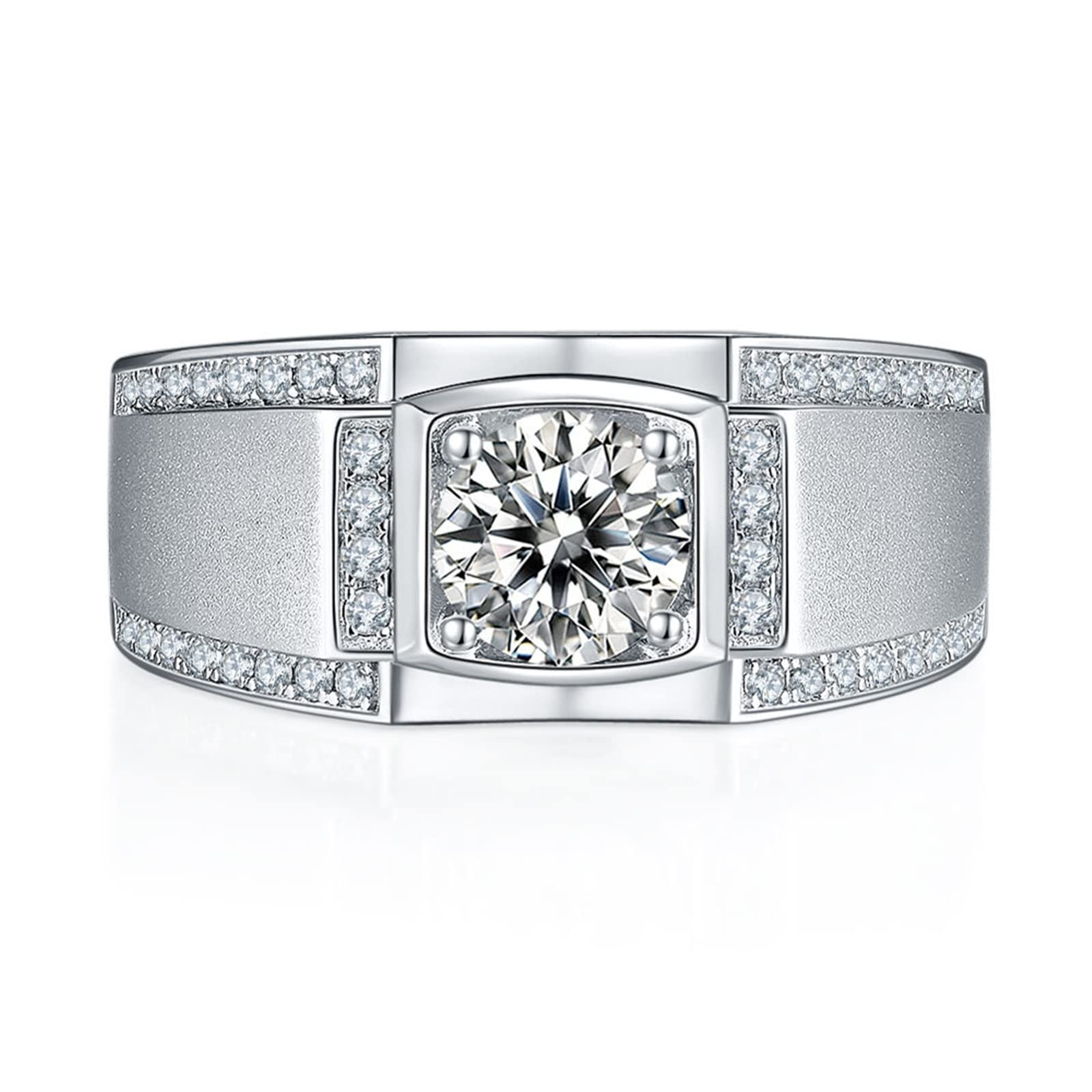 Daesar Anelli Pietra Uomo, Anelli in Argento Fidanzamento Elegante Opaco Rotondo 4 Punte 1 ct Anello Solitario Moissanite Argento