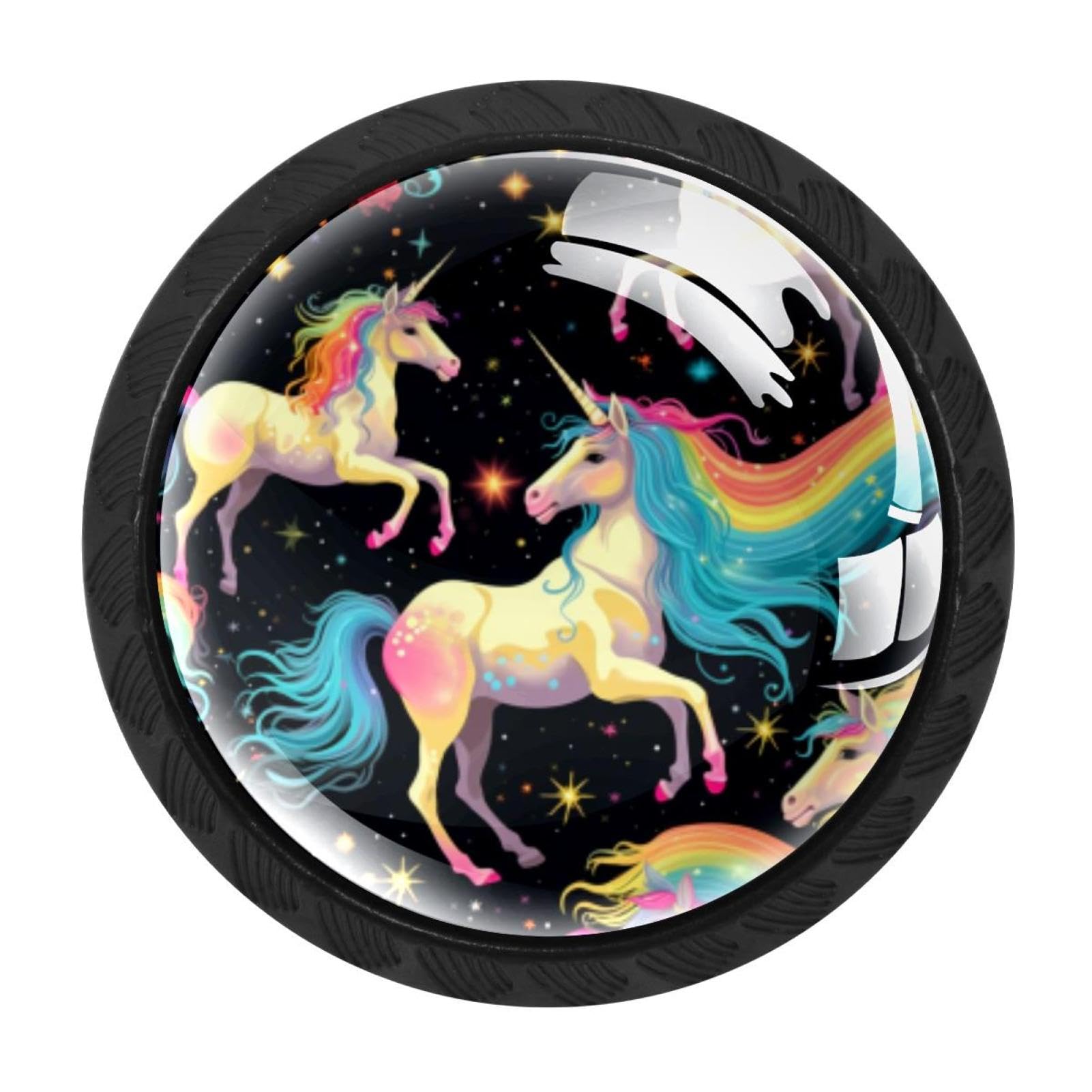 Chenzzzz Multicolored 08 4 Pack Rainbow Unicorn Dresser Drawer Cabinet Knobs Black Round Drawer Knob Pull Handle With Screws For Kitchen Wardrobe Cupboard Furniture Decor