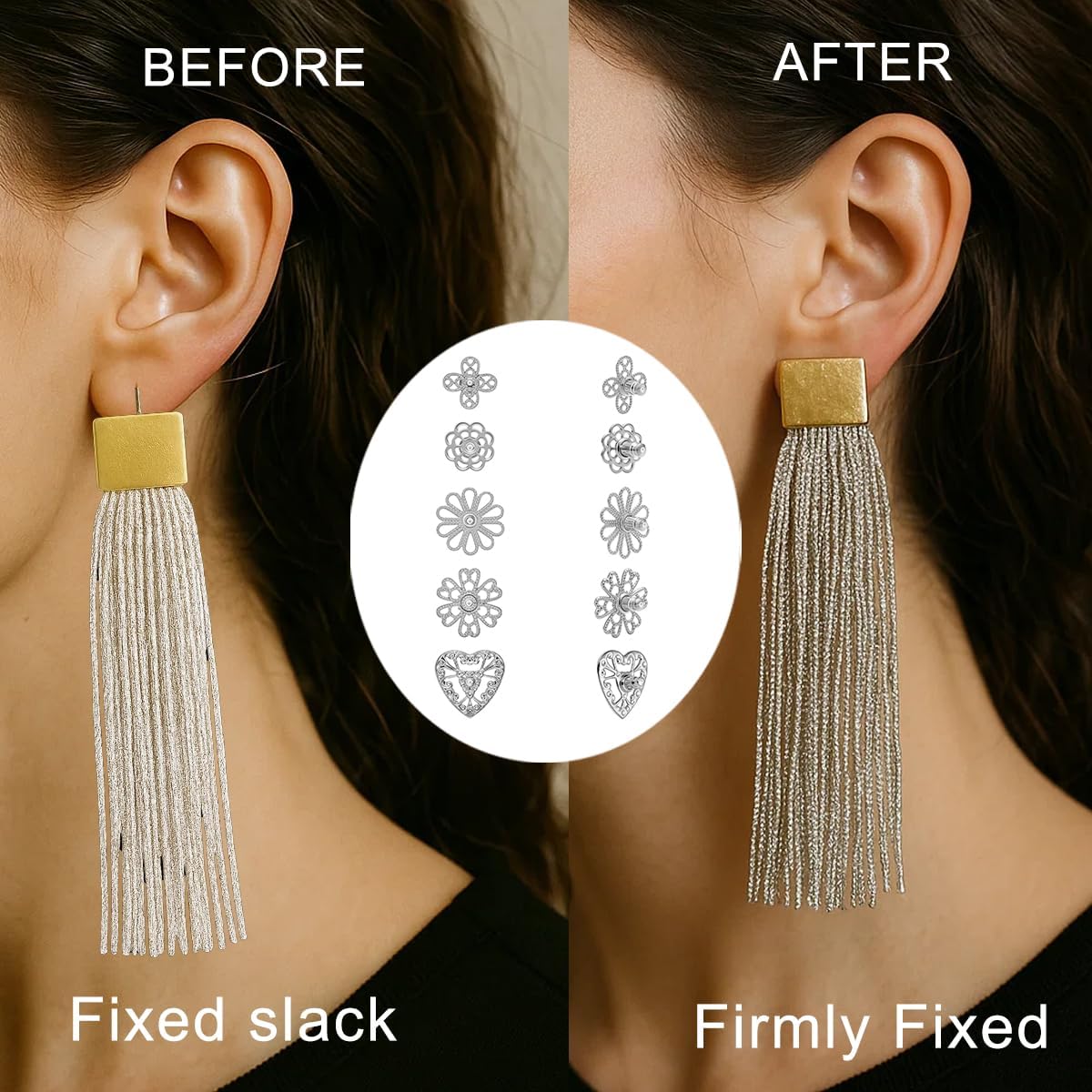 Heavy Duty Earring Supports for Droopy Ears - 5 Pairs Secure Locking Backs Anti-Drop Lifters for Heavy Earrings, 10-17mm Gold Plated Large Metal Earring Backs Replacement for Women/Men (Silver) - Image 7
