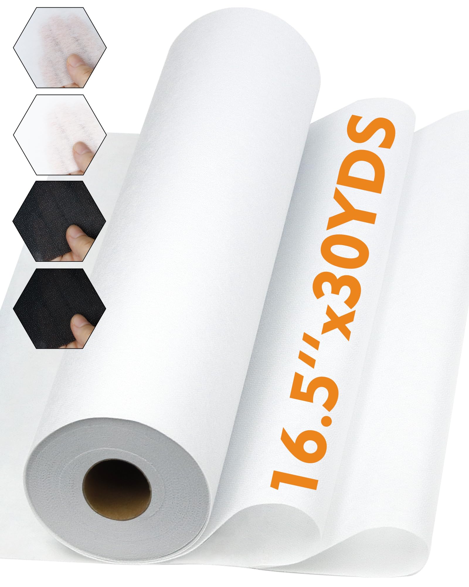 PLANTIONAL Medium Weight White Iron-On Non-Woven Fusible Interfacing: 16.5" x 30yds Medium Weight Non-Woven Interfacing Iron On Polyester Single-Sided Interfacing for DIY Crafts Supplies