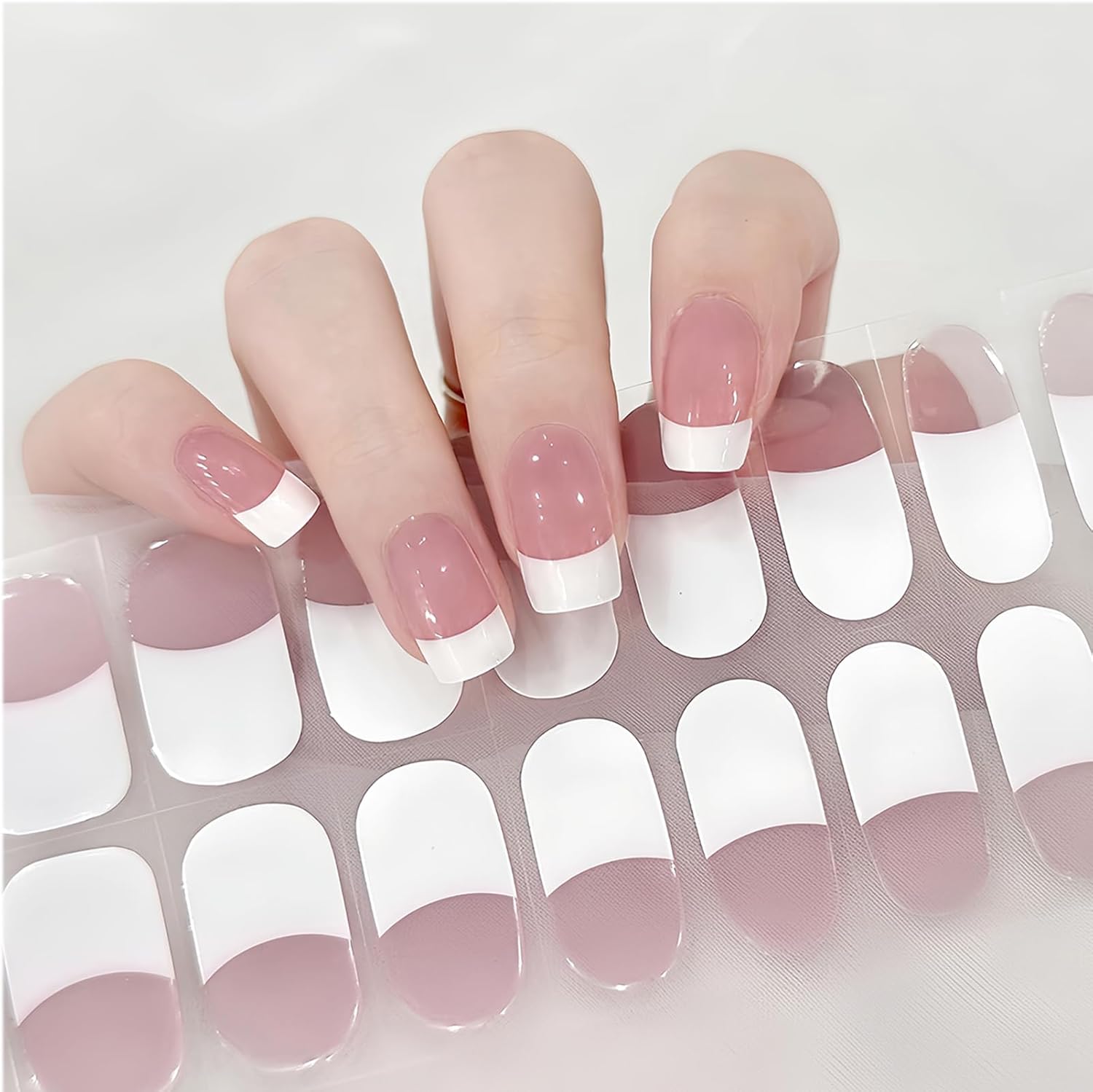 White Tip Semi Cured Gel Nail Stickers, 22 Pcs French