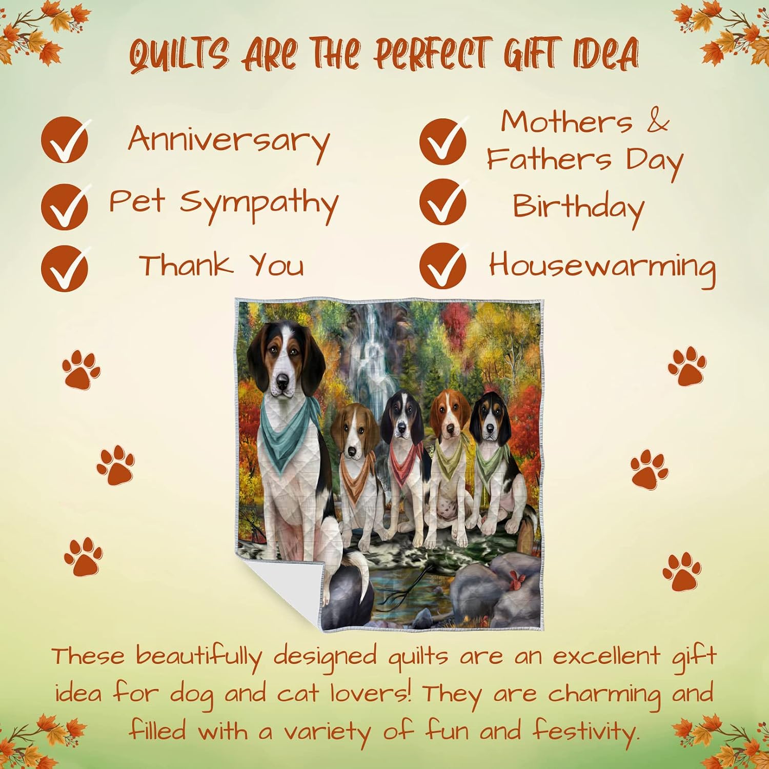 Scenic Waterfall Treeing Walker Coonhound Dog Quilt Bed Coverlet Bedspread - Pets Comforter with Unique One-Side Animal Printing - Soft Lightweight Quilt - Washable 100% Polyester, 70"x80"