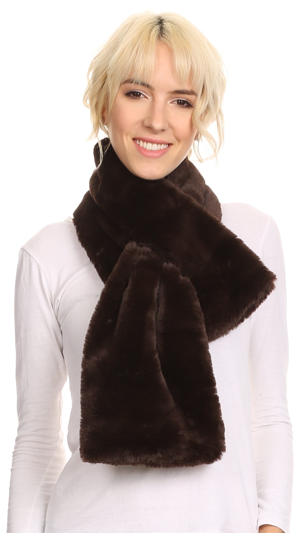 SakkasMalen Long Rectangle Faux Fur Warm Soft Furry Wrap Around Loophole Scarf
