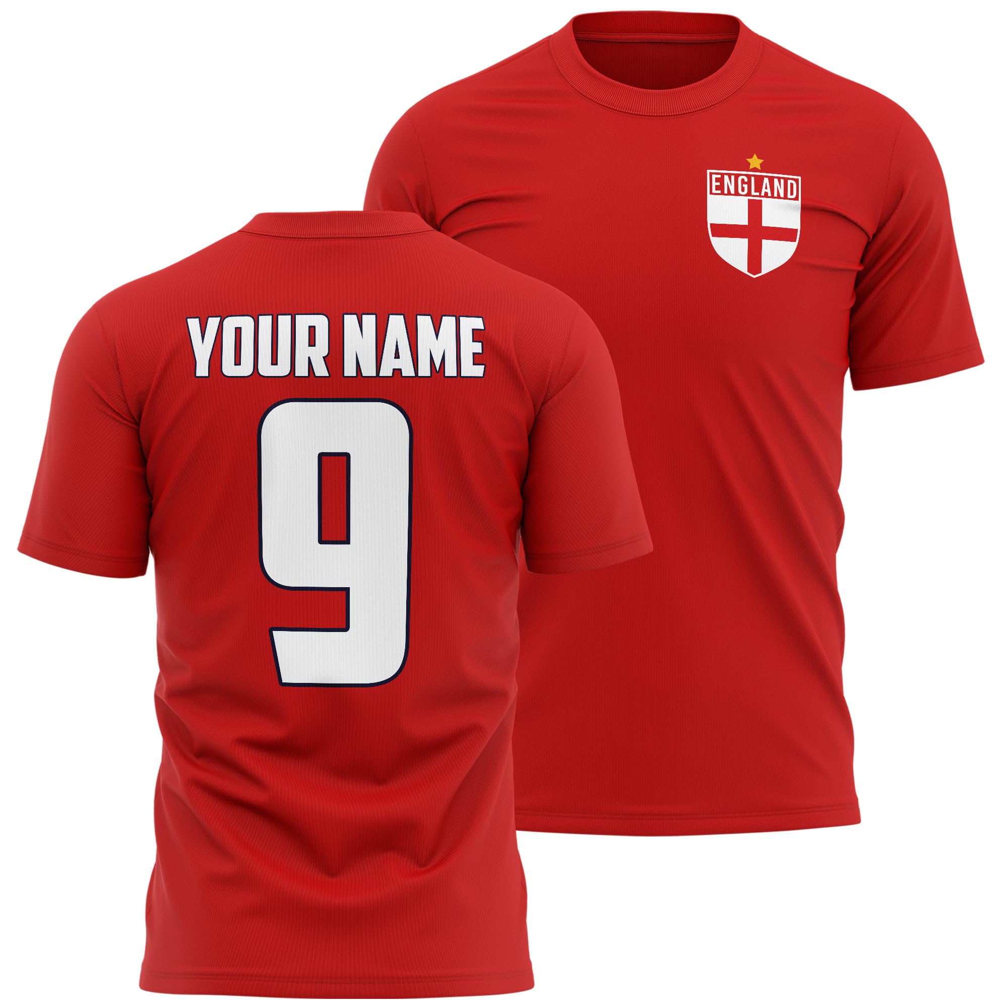 Purple Print House Personalised England 2026 Football T Shirt - Name and Number Custom Retro Updated Design - English Cup Fan Tshirt, 3XL, Red