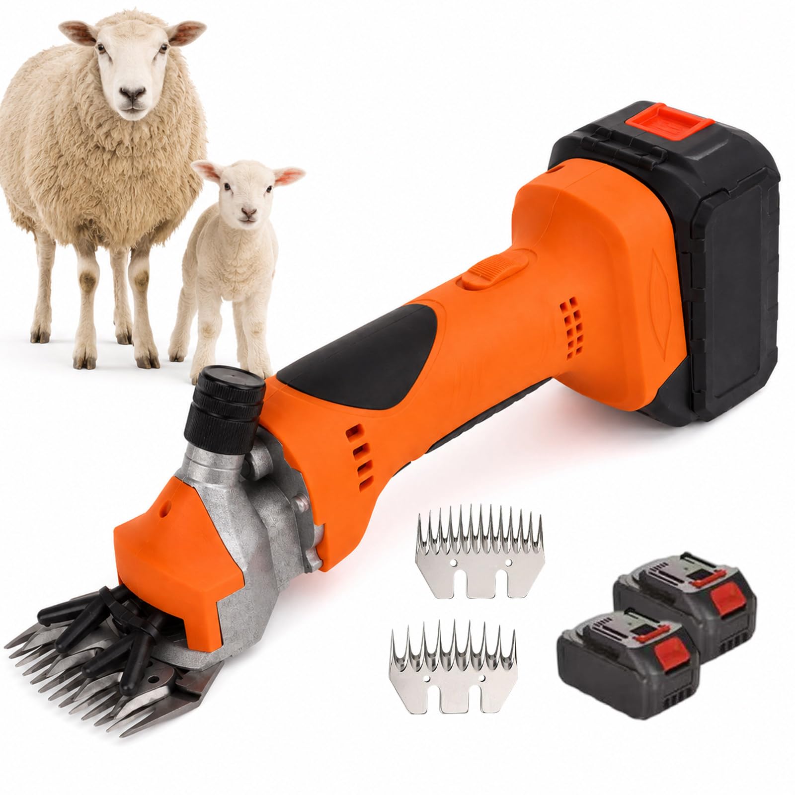 Esquiladora Eléctrica Manual para Ovejas, Tijeras Profesionales Recargables para Lana 2026 550W con Motor 2800 RPM, Esquiladora Compacta para Granja y Rancho, 1300mAh Orange-2Batteries