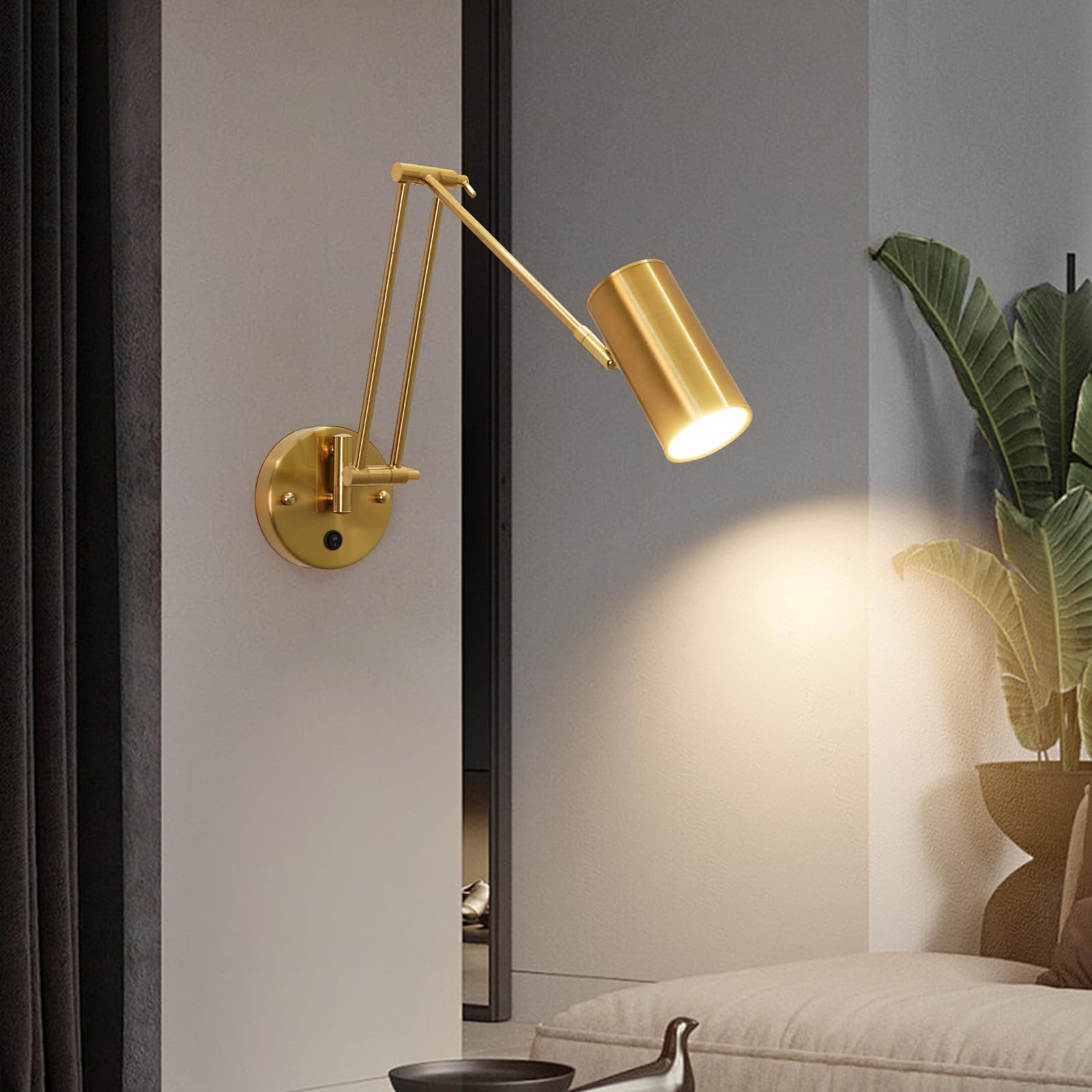 zhxinashu Lámpara de Pared de Lectura, Lámpara de Pared de Interior, Aplique de Pared LED Industrial,Lámpara de Pared de Brazo Largo, Lámpara pared con Interruptor para Dormitorio Salón