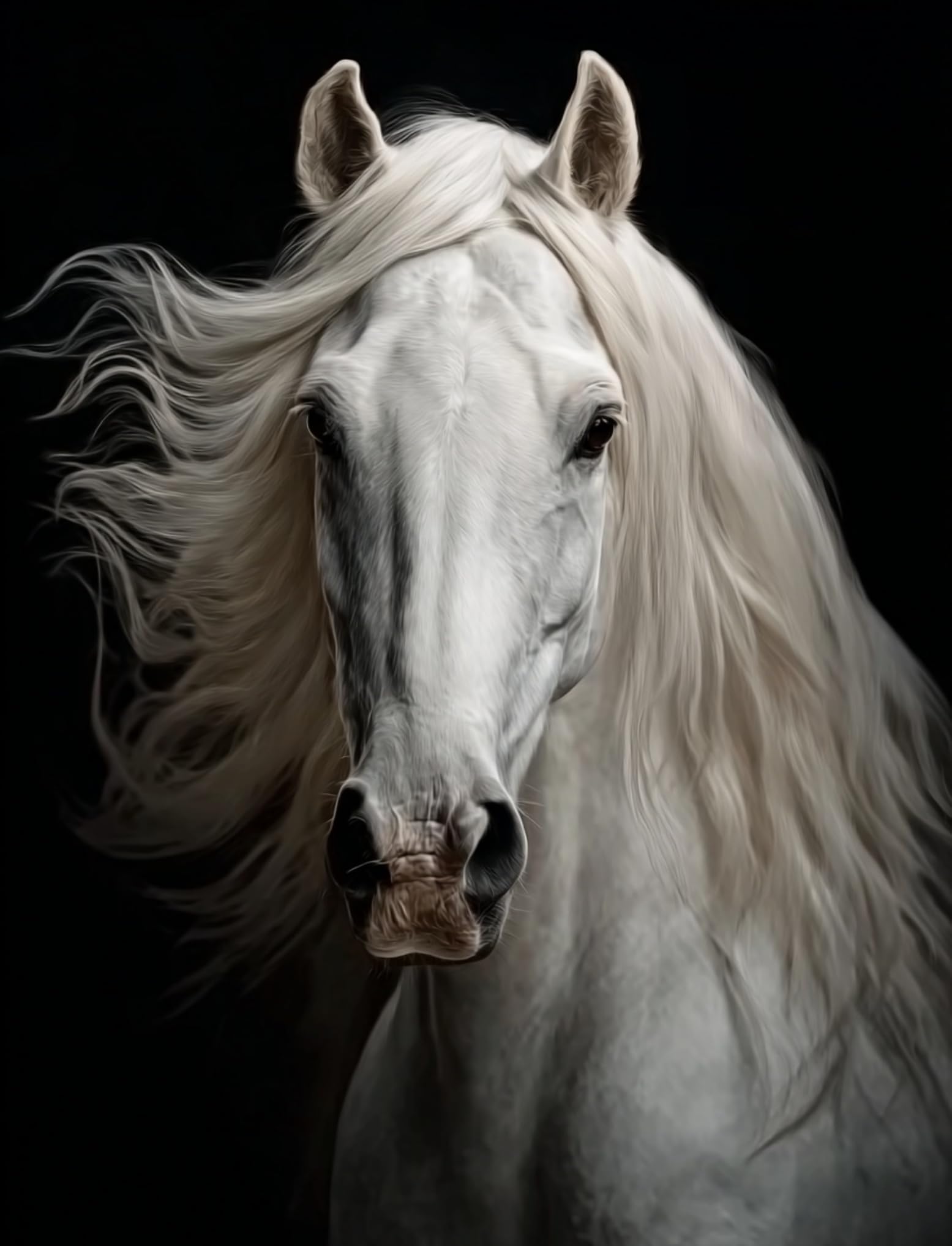 WANGWANGMIAO Paint by Numbers for Adults White Horse Black,DIY Painting by Numbers Kits on Canvas Hand Painted Artwork Gift Home Decoration 16x20inch，with Frame