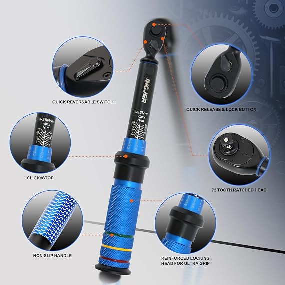 Torque Wrench,1/4 Mini Bicycle Torque Wrench,3-25Nm,72Tooth