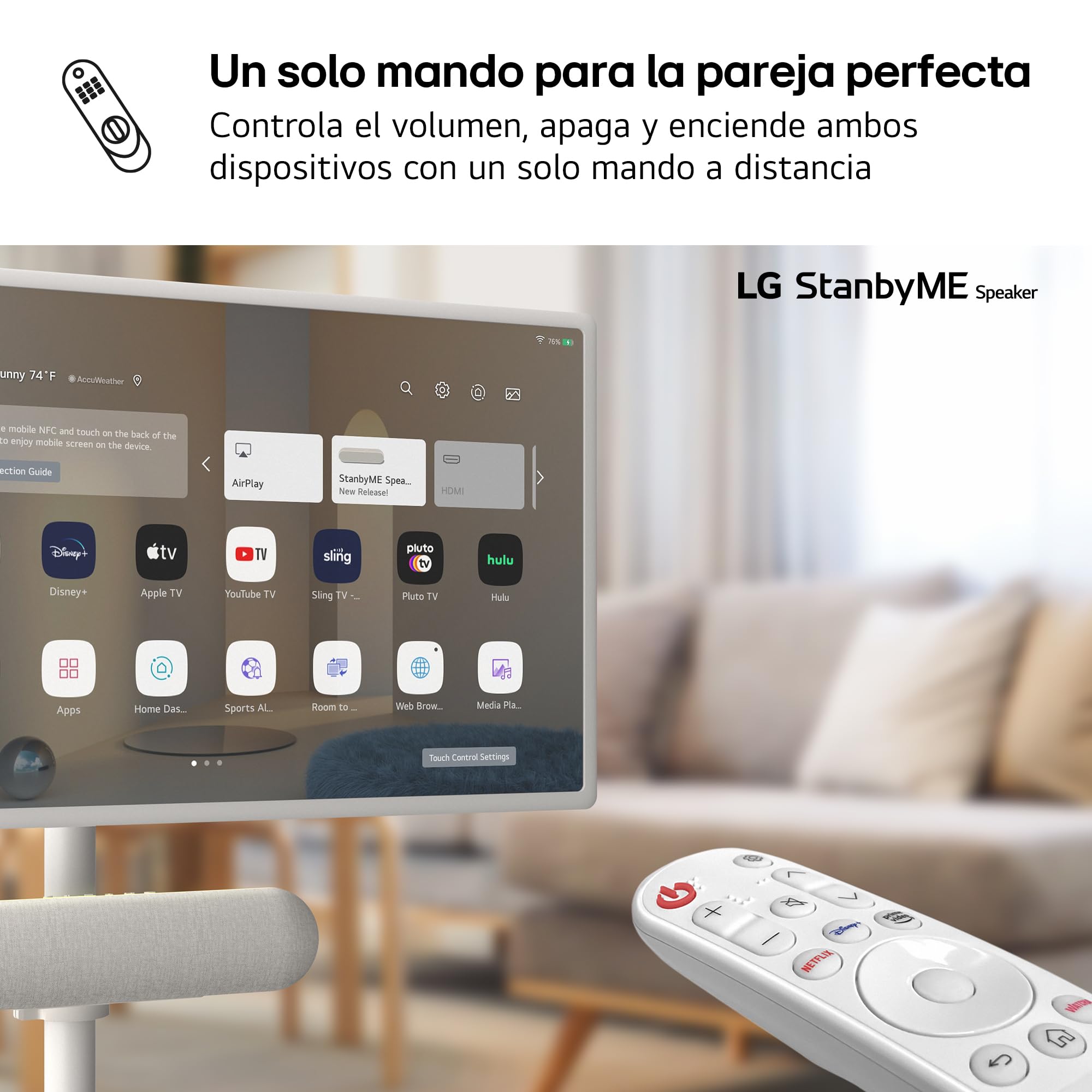 LG XT7S.AEUSLLA Altavoz Bluetooth Portátil StanbyME XT7S, Sonido Envolvente, Resistencia al Agua IPX5, hasta 16 Horas de Batería, Ideal para StanbyME, Anillo Ajustable, Iluminación, Potencia 20 W