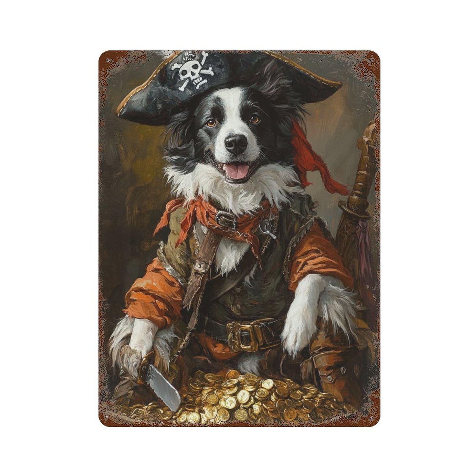 Garage Style Pirate Dog Treasure Chest-14 Distressed Metal Wall Sign 15.7"x11.8", Retro Wall Decor for Bar And Workshop