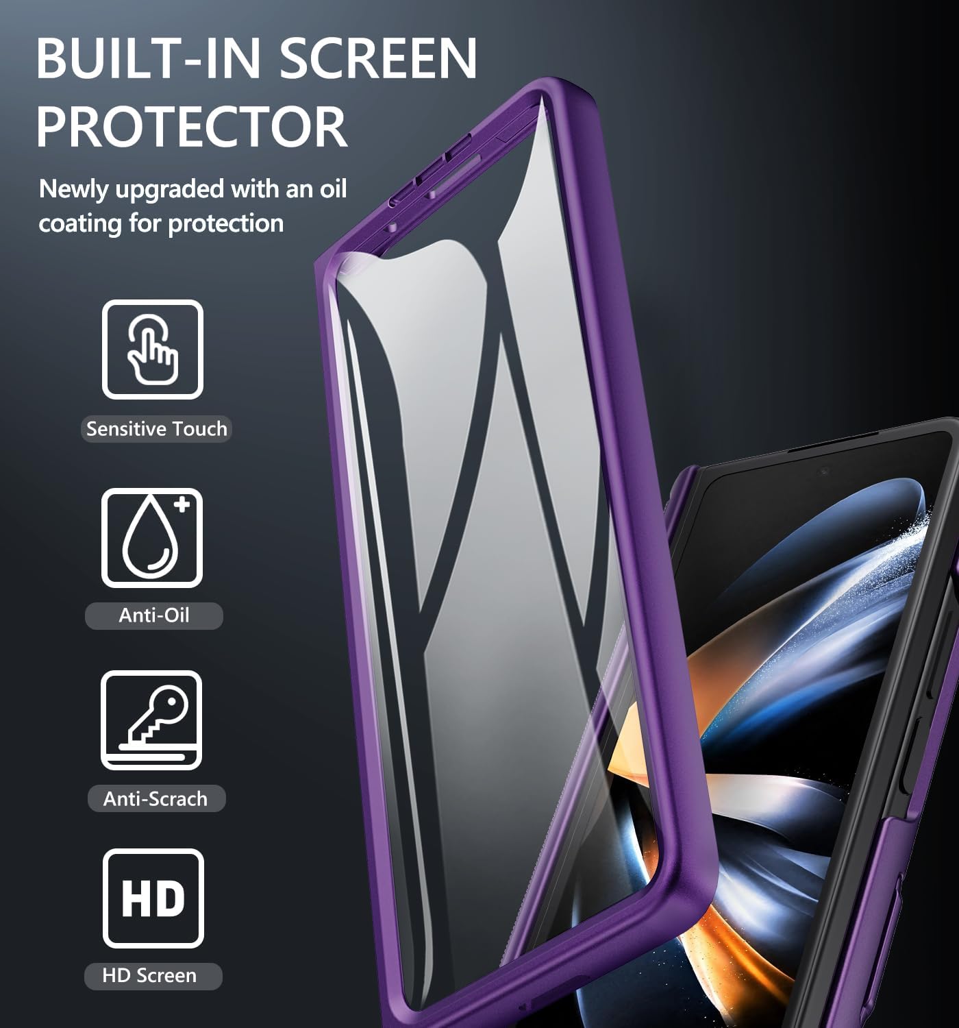 GBEE for Samsung Galaxy Z Fold 4 Case with Card Holder & Hinge Protection & Metal Kickstand & Slide Camera Cover & Screen Protector, Full-Body Protective Case for Galaxy Z Fold 4 2022 (Dark Purple)