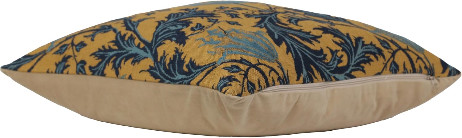 Charlotte Home Furnishings Decorative Pillow Covers for Couch 16x16 in Tapestry Throw Pillow Cover for Living Room Decor Anemone Blue Gold Floral Pillow Covers European Soft Cotton Jacquard Woven