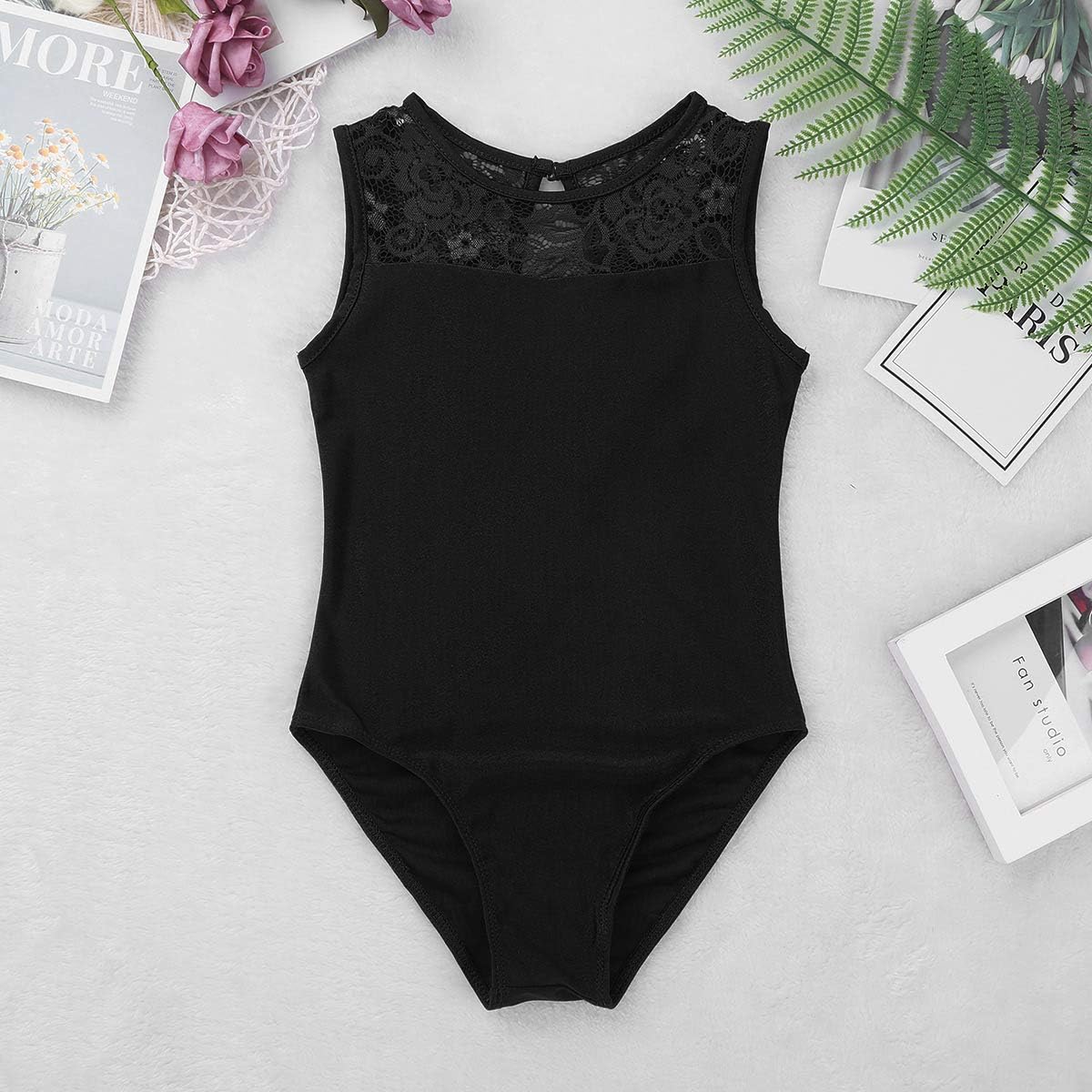 FEESHOW Big Girls' Cap Sleeve Floral Lace Back Gymnastics Leotard Bodysuit Ballet Dance wear Costume : Sports & Outdoors