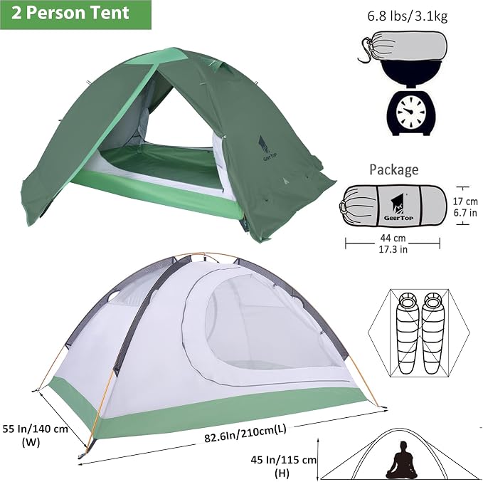 Tienda camping impermeable 2 personas GEERTOP ultraliviana miniatura 5