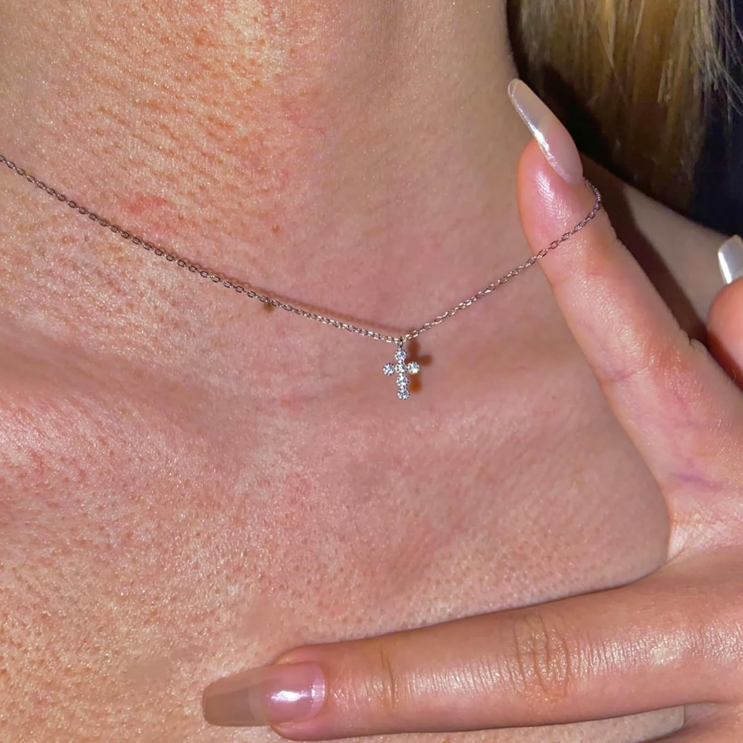 Vannessa Tiny Cross Pendant Necklace, 18K Gold/Silver Plated Cubic Zirconia Small Diamond Cross Necklaces Dainty Elegant Jewelry Gift for Women - Image 3