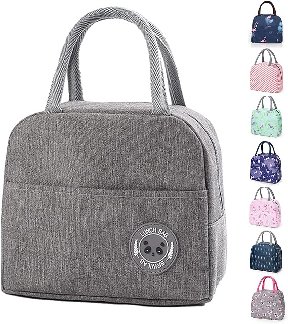 LuckY.Ss Insulated Lunch Bags Small for Women Work,Student Kids to School,Thermal Cooler Tote Bag Picnic Organizer Storage Lunch Box Portable and Reusable (Meduim Grey)