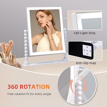 VANITII Vanity Makeup Mirror with Lights 9x12 Hollywood Mirror with Music Speaker Dimmable 3 Color Lighting Light up Mirror with 10X Magnification 360 Degree Rotation for Bedroom Bathroom