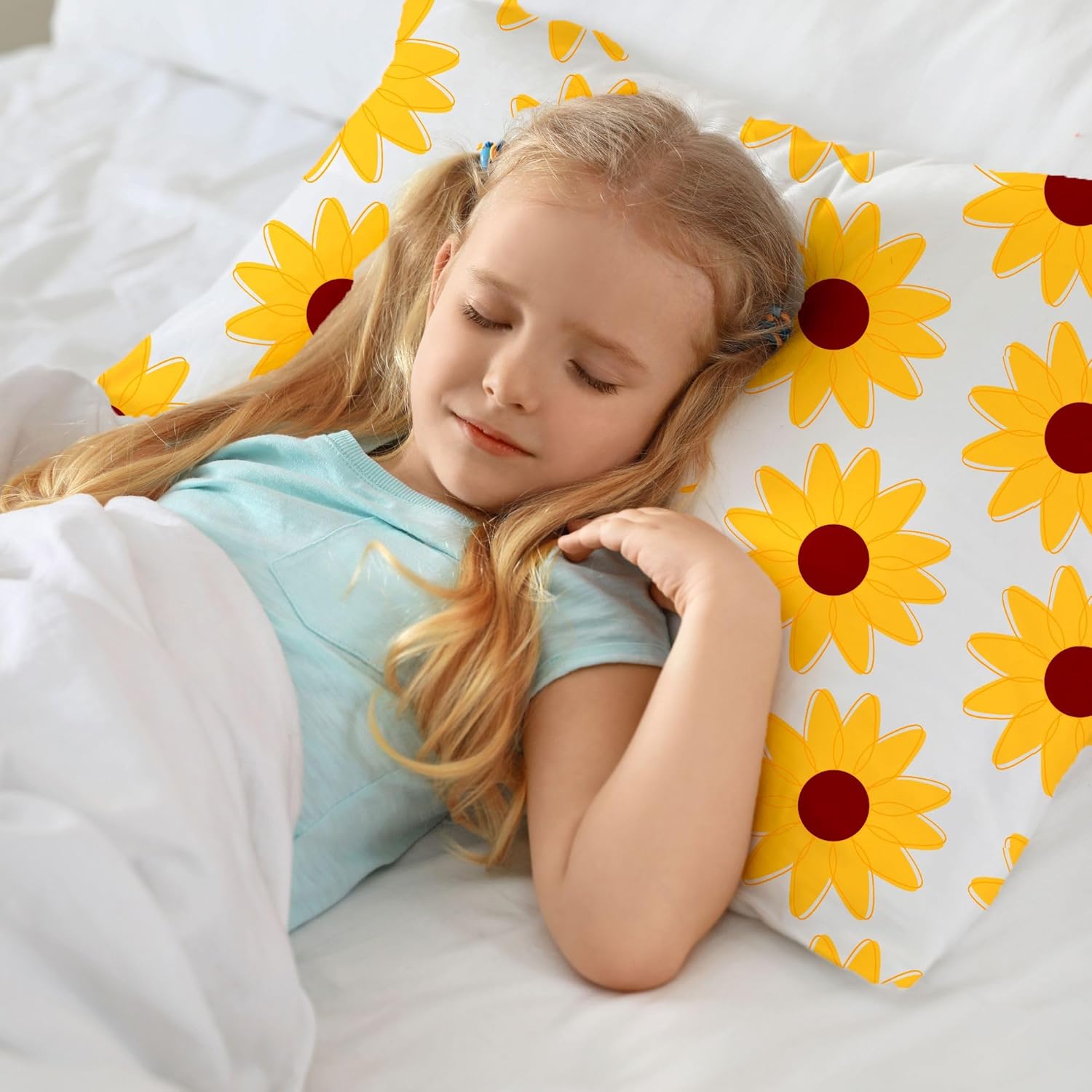 Little Sleepy Head Toddler Pillow with Pillowcase (Sunflowers) and Toddler Pillow with Pillowcase (Strawberries) Bundle