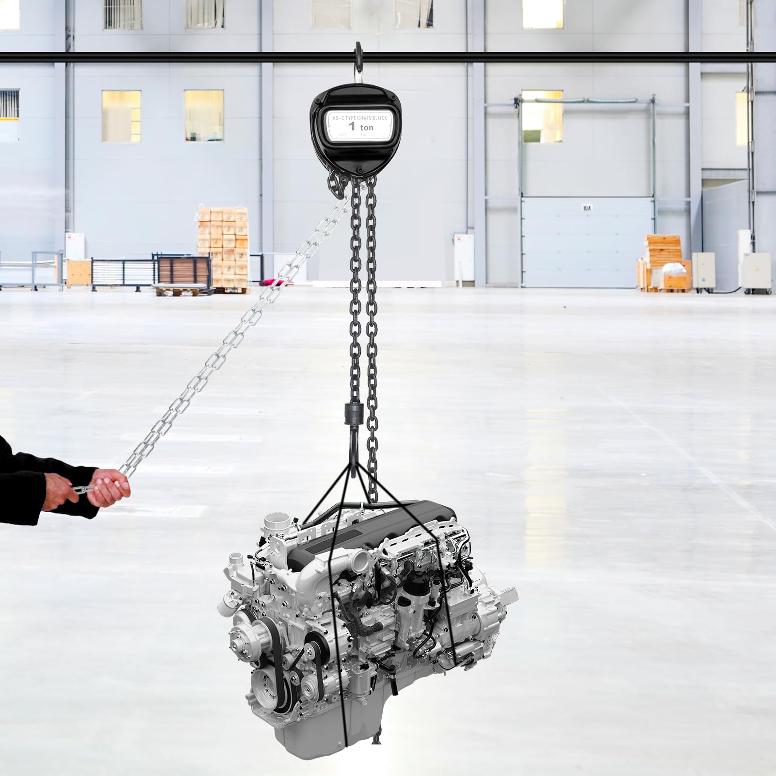 1T Kettenzug Handkettenzug 6 m Hubhöhe,G80-Kette manuelle Hebezeuge mit mechanischer Lastbremse & 360° drehbarer Haken,Manueller Flaschenzug Handseilwinde für Lagergaragen Industrie (schwarz)