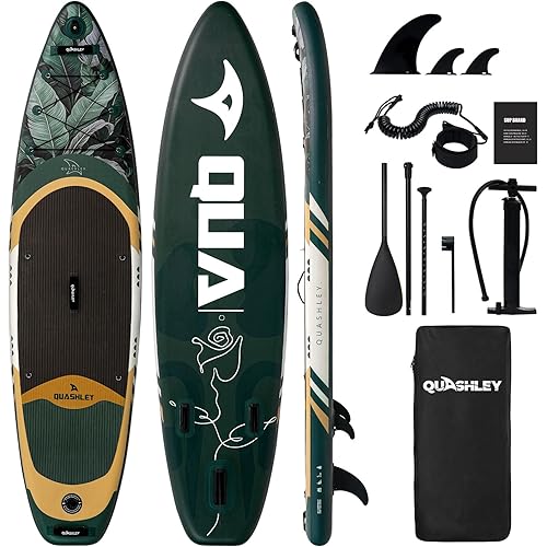Quashley Inflatable Paddle Board Extra Wide Stand Up Paddleboards 11'×34" with All Premium Paddle Board Accessories,Inflatable SUP for Adults/Family,Beginner-Friendly,Removable Fin,Hand Pump