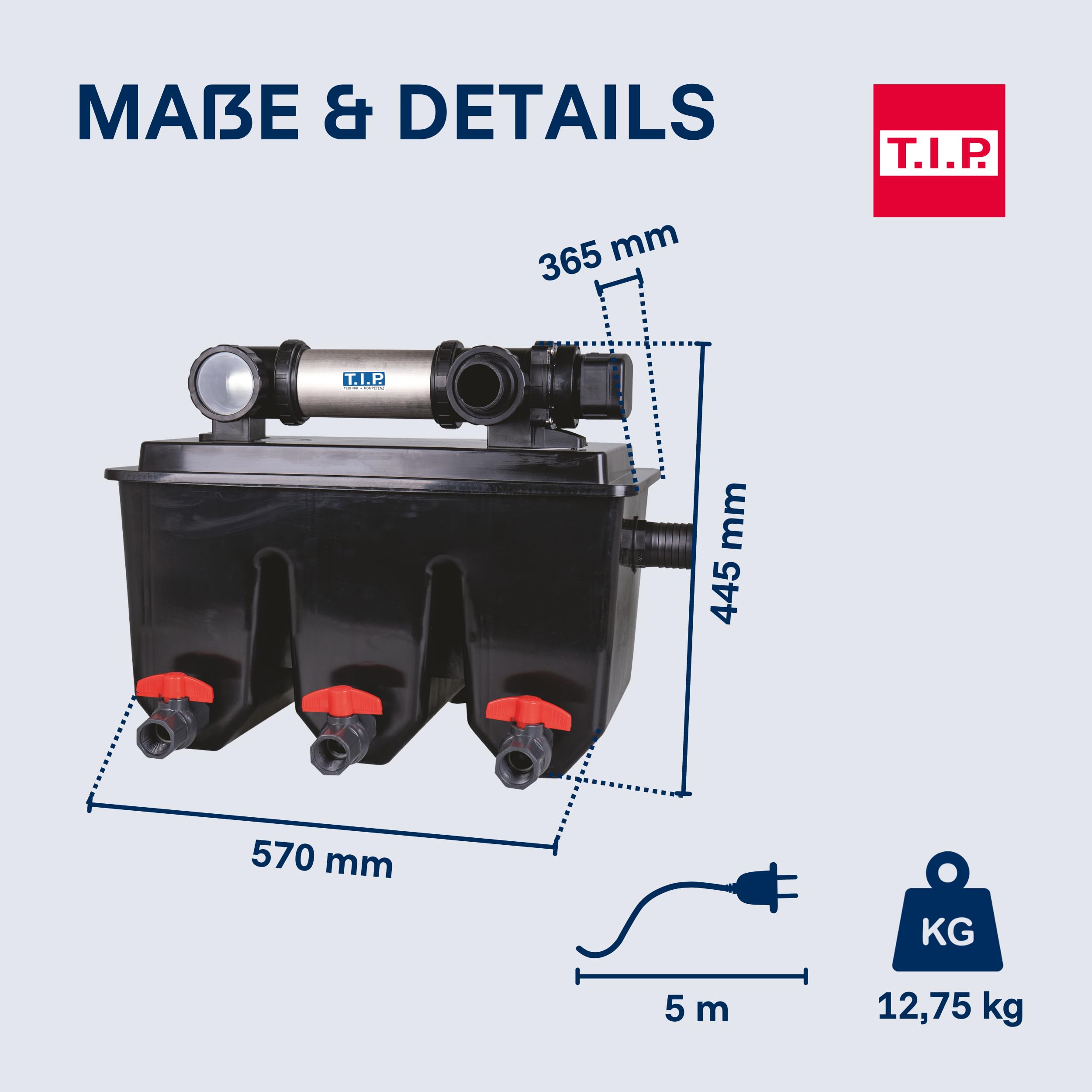 T.I.P. Profi Teichfilter - Teichaußenfilter-Set (30.000l Teichvolumen, up-and-down-Technologie, UV-C 24W, Mehrkammersystem, inkl. Pumpe, UV-C Strahler, Filtermaterial) MTS 30000 UV 24 INOX, 30288
