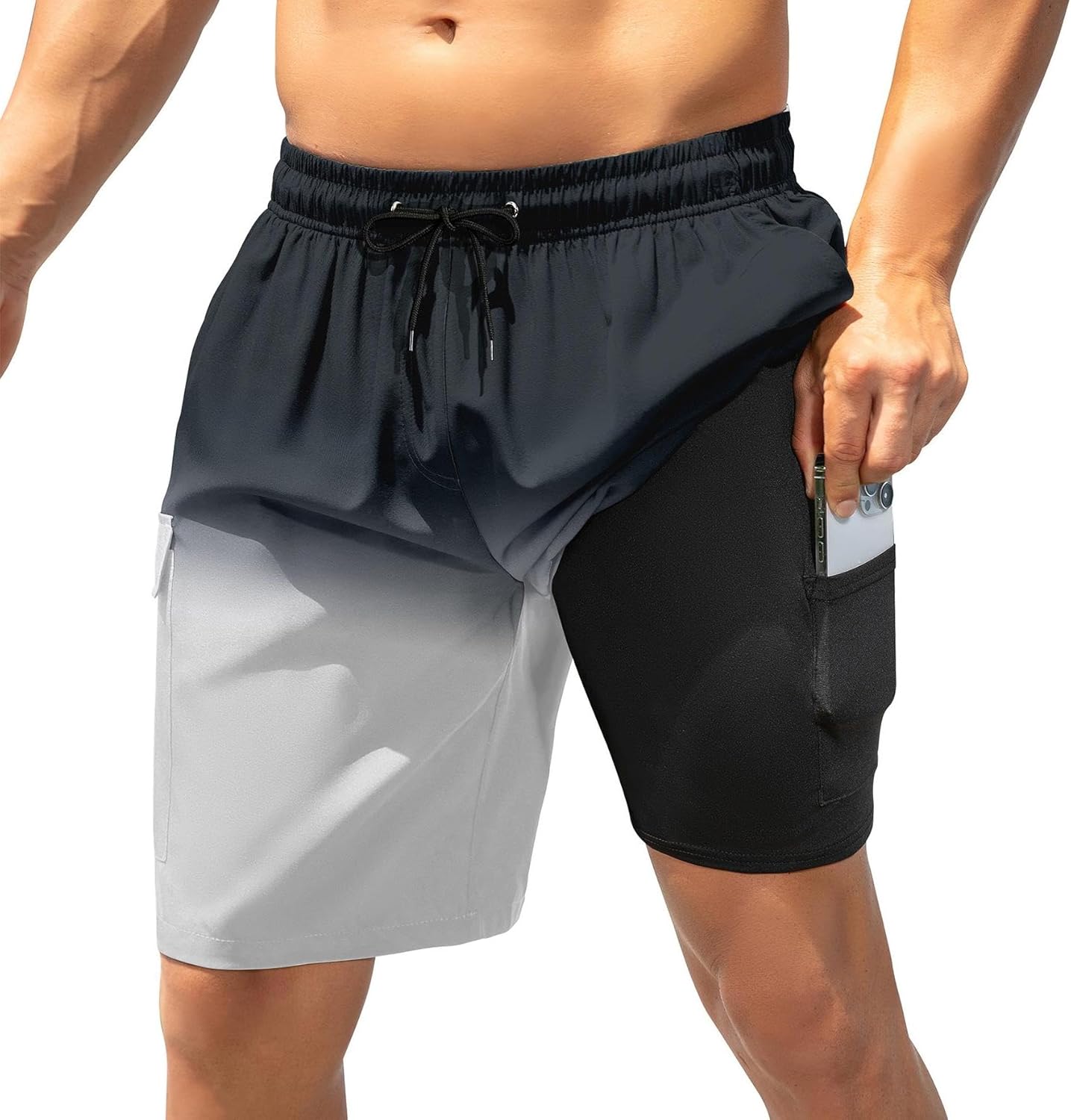 American Trends Mens Swim Trunks with Compression Liner Board Shorts for Men Quick Dry Swimsuits Bathing Suit Swimwear