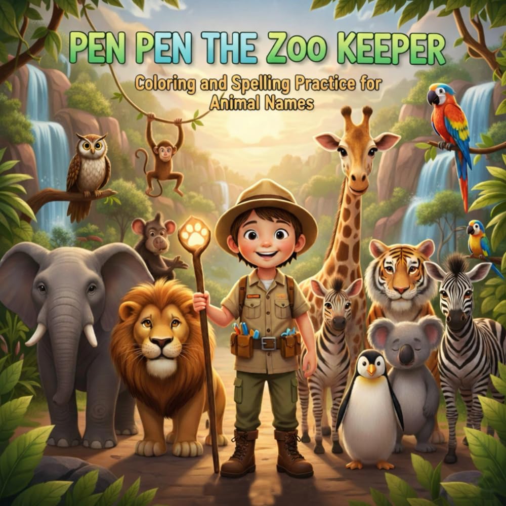 PEN PEN The Zoo Keeper Coloring book: Coloring and spelling Practice for Animal Names
