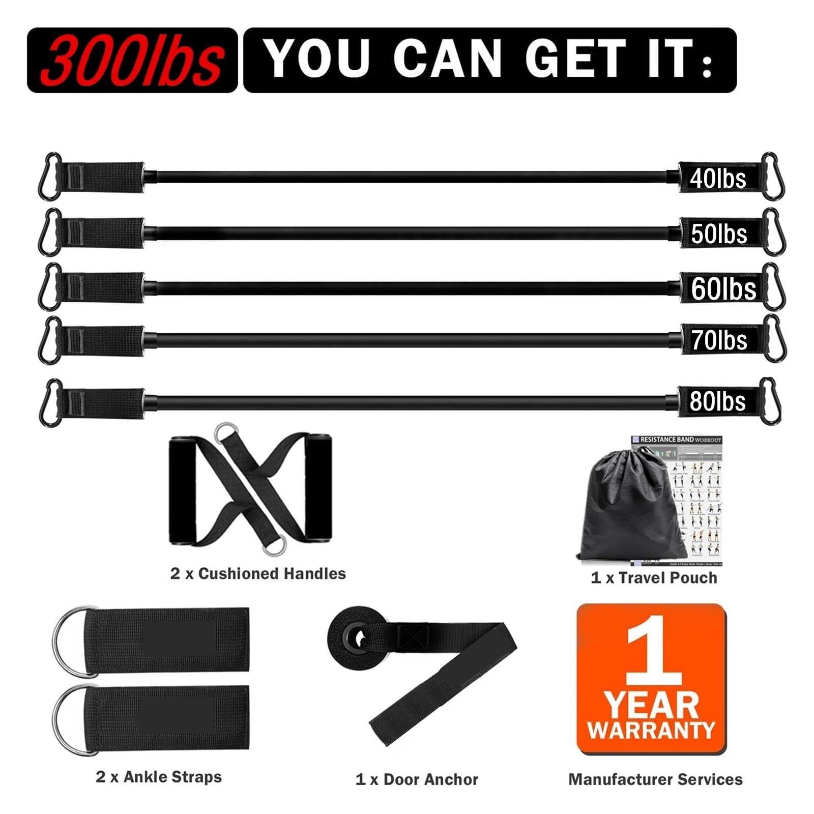 fasce di resistenza con maniglie Allenamento con fascia elastica di resistenza al bottino fitness da 300 libbre for l'allenamento