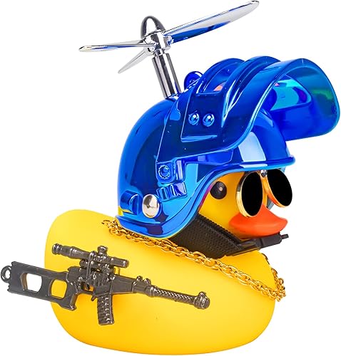 wonuu Adornos de pato amarillo de goma para automóvil, decoraciones de tablero de automóvil con casco de hélice (azul brillante y amarillo G)