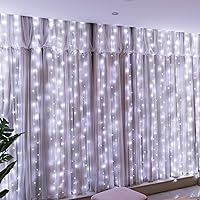 Vista 27 de HXWEIYE 300 luces LED de cortina de hadas, 9.8 x 9.8 pies, enchufe USB, 8 modos de luces colgantes de Navidad con control remoto para dormitorio