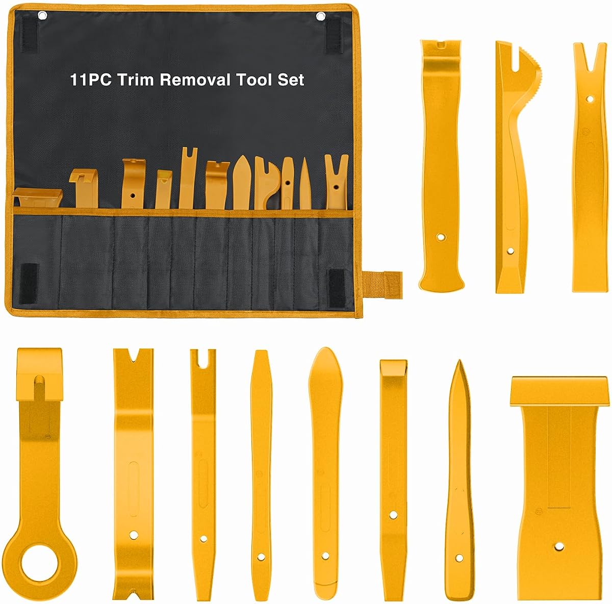 GOOACC 11PCS Auto Trim Removal Tool Kit No-Scratch Pry Tool Kit for Car Audio Dash Door Panel Window Molding Fastener Remover Tool Kit-Yellow
