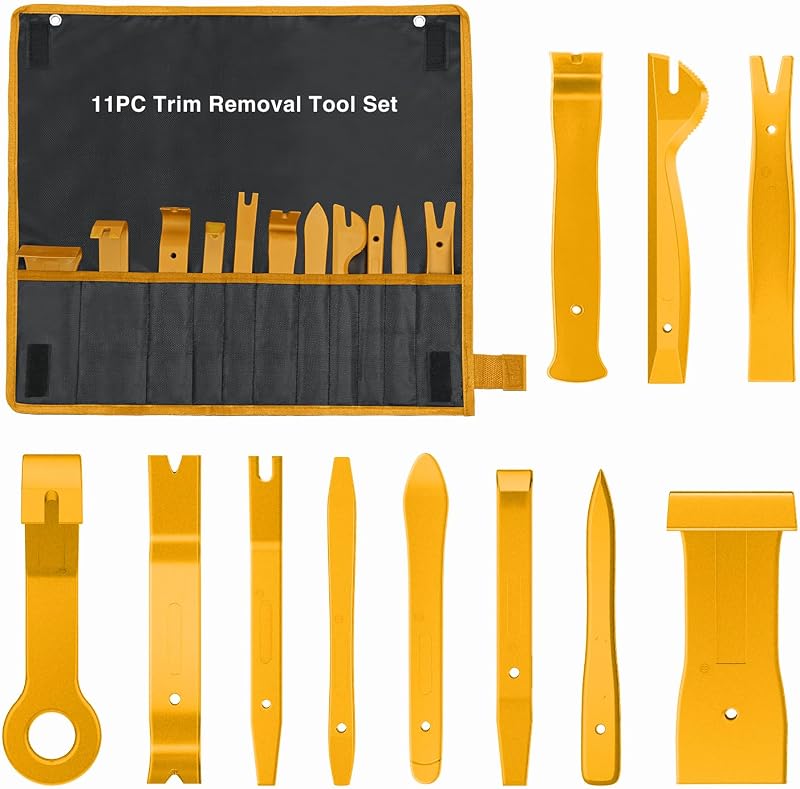 GOOACC 11PCS Auto Trim Removal Tool Kit No-Scratch Pry Tool Kit for Car Audio Dash Door Panel Window Molding Fastener Remover Tool Kit-Yellow