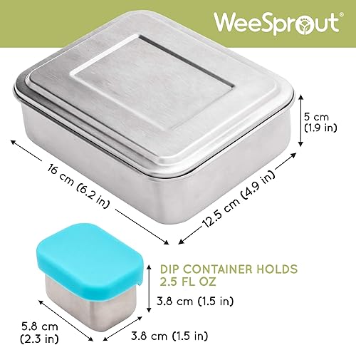 Vista 20 de WeeSprout Caja Bento de acero inoxidable 18/8 (grande) – Lonchera metálica de 3 compartimentos, silicona antideslizante, para niños y adultos