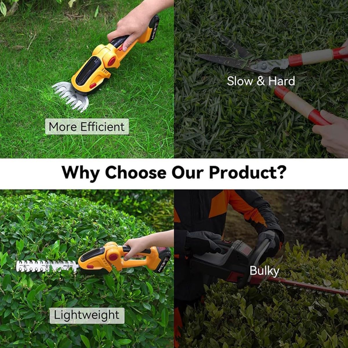 Cordless Hedge Trimmer, 2 In1 Handheld Shrub Trimmer & Grass Cutter, Electric Shrub Trimmer with Rechargeable Battery, Household Lawn Mower Garden with 2 Interchangeable Blades,for Garden, Lawn