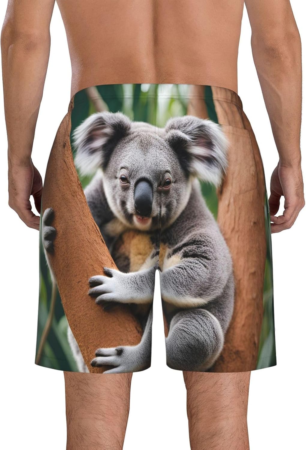 Hugging Tree Koala Print Men's Quick-Drying Shorts Casual Beach Pants Stretch Waist Shorts and Pockets