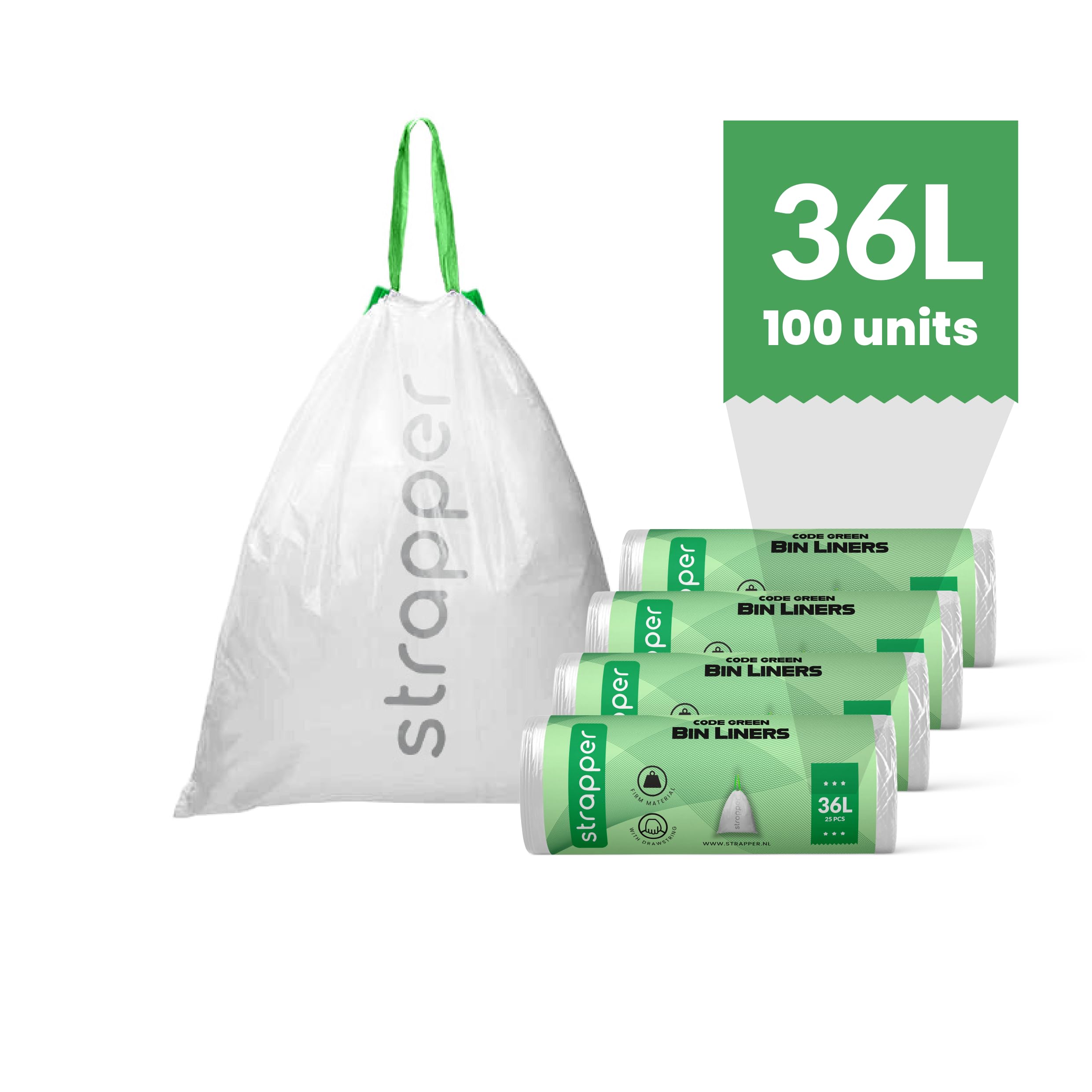 Strapper Code R 100 Worki na śmieci - Nadaje się do Brabantia Kosz na śmieci - 36 litrów - 100 worków na śmieci R