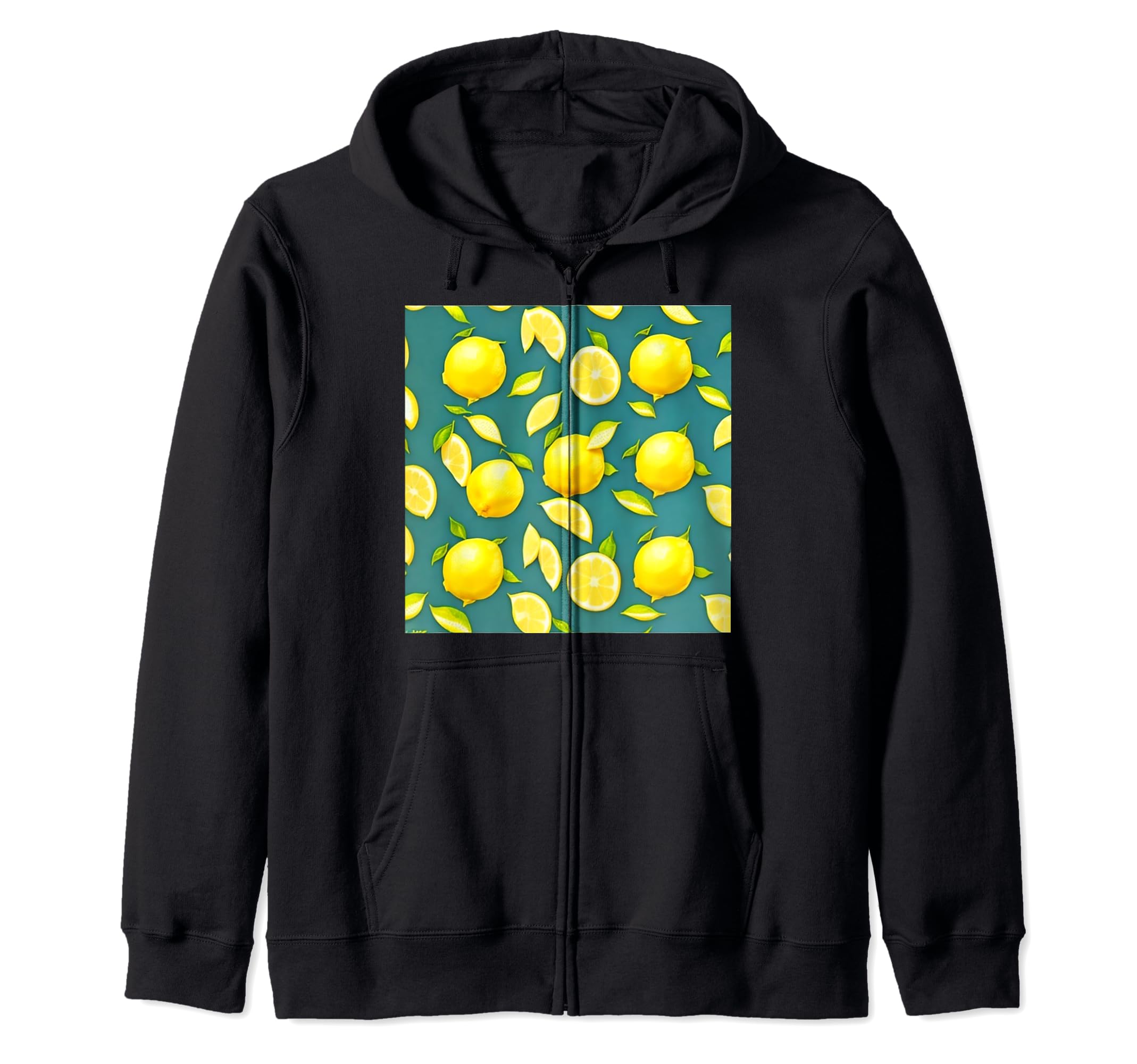 Lemons Pattern Textile Zip Hoodie