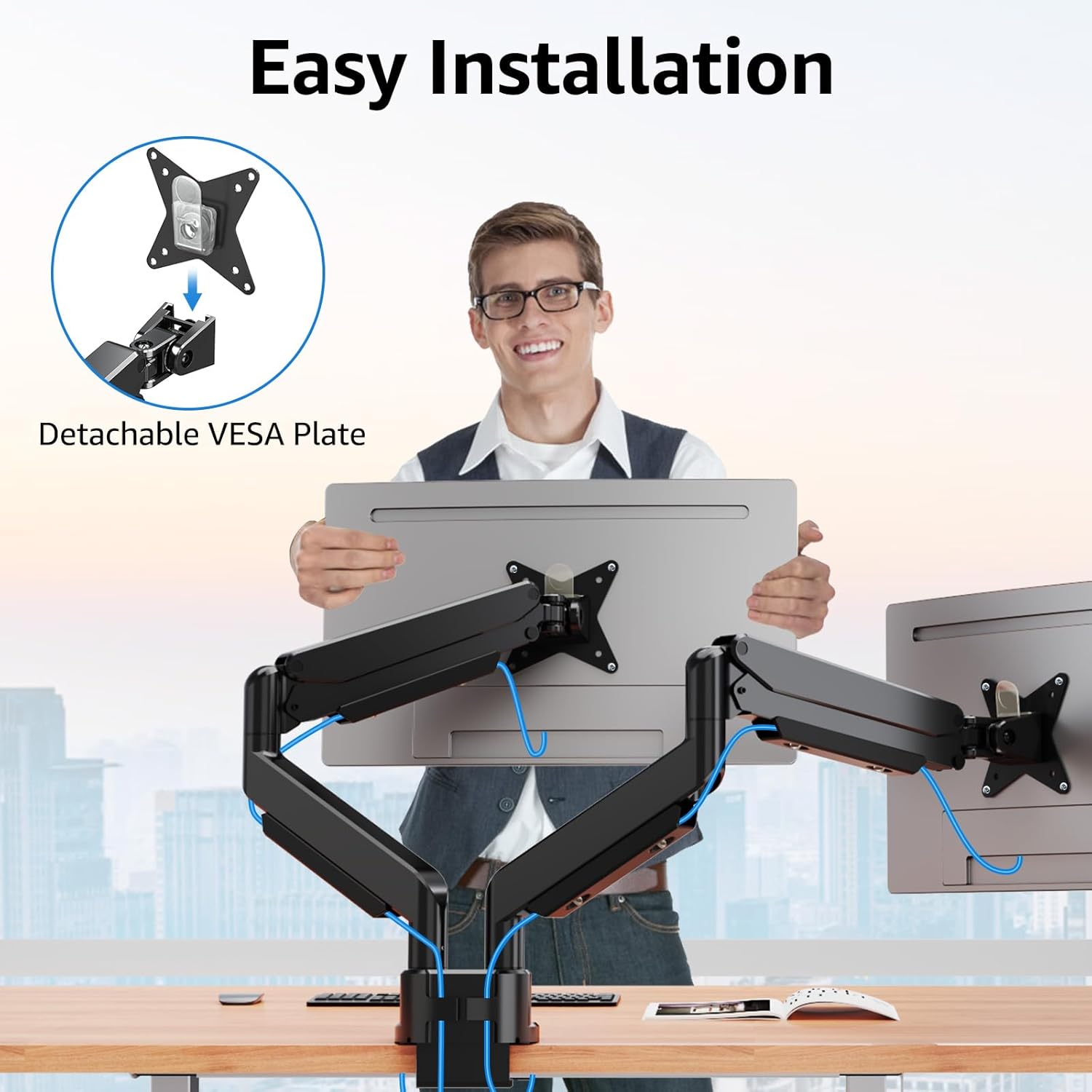 MOUNTUP Dual Monitor Mount fits 42 40 39 37 34 32 27 inch Ultrawide Screen, Holds 6.6-33lbs, Dual Monitor Arm Desk Mount, Heavy Duty Monitor Stand for 2 Monitors, with Clamp/Grommet Base 6 71GIo fEDL. AC SL1500