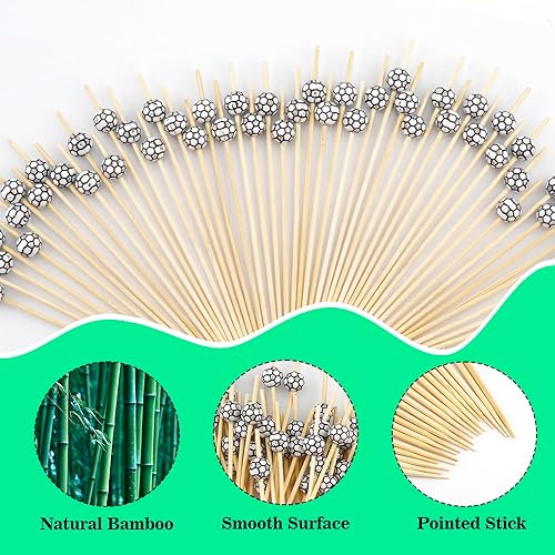 Miniatura 80 de 120 palillos de cóctel para aperitivos, palillos de cóctel para bebidas, palillos de dientes de bambú, palillos de dientes elegantes